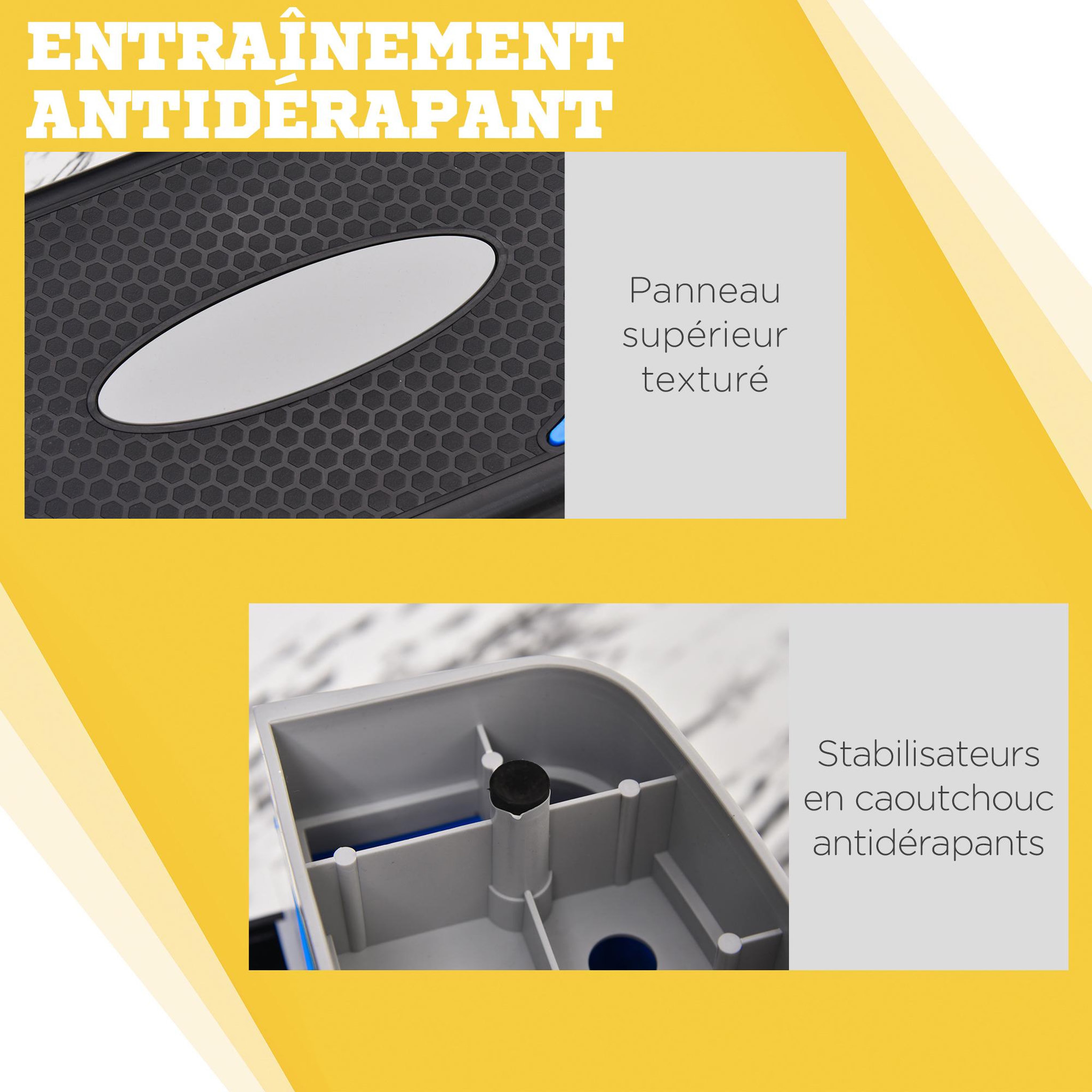 Voir la diapositive 6 : HOMCOM Stepper fitness aerobic - collaboration aosom.fr x ffhandball - hauteur reglable surface antiderapante - noir bleu