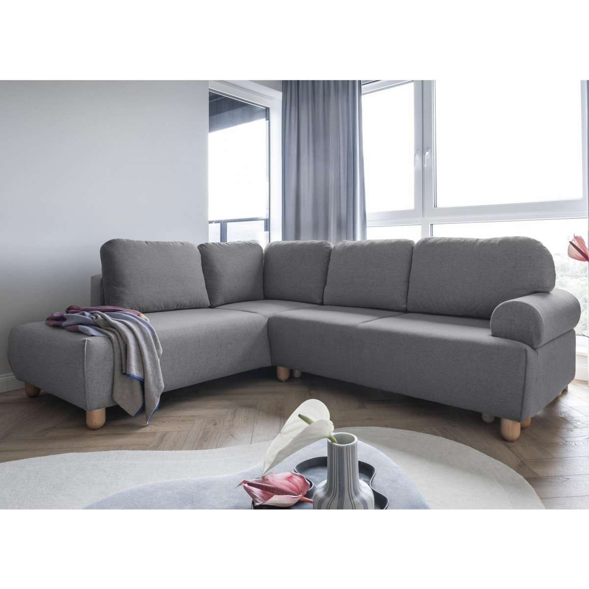 BEST MOBILIER Olli - canapé d'angle droit - convertible - avec coffre - 4 places - en tissu