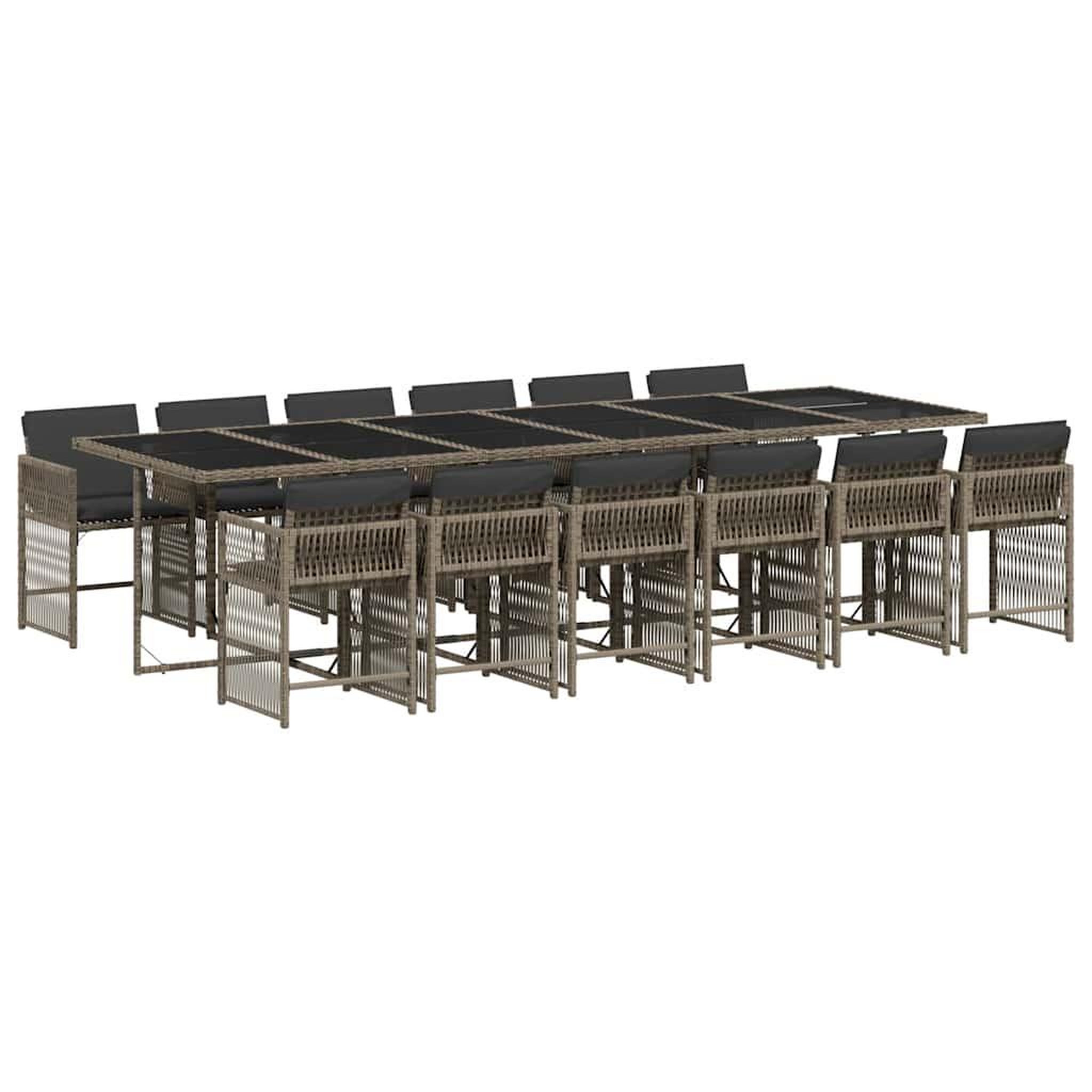 Voir la diapositive 2 : VIDAXL Ensemble a manger de jardin coussins 13 pcs gris resine tressee