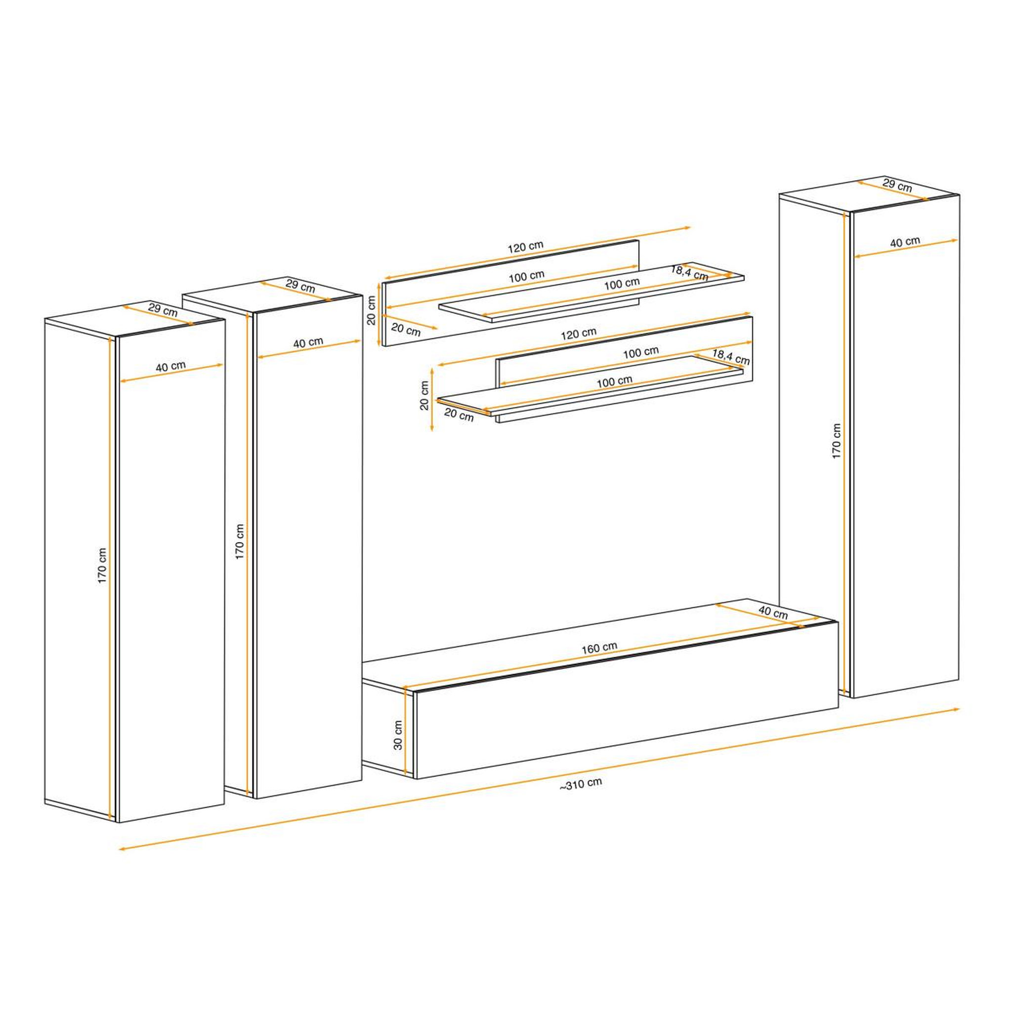 Voir la diapositive 5 : Paris Prix Ensemble meuble tv mural  fly c1  310cm blanc