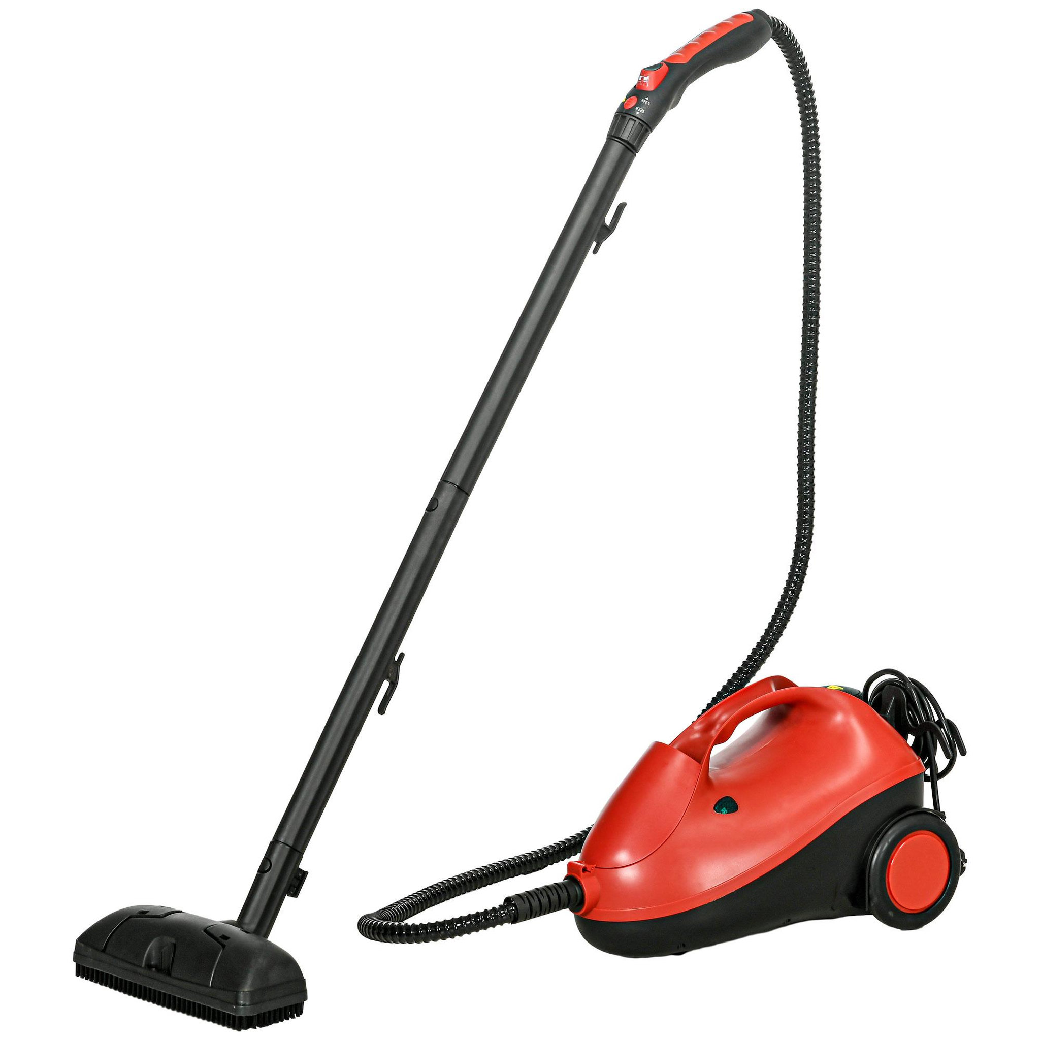 Voir la diapositive 1 : HOMCOM Nettoyeur vapeur multifonction - balai vapeur - balai nettoyeur vapeur - 2000W, réservoir 2L, pression 4 bars - 16 accessoires - noir rouge