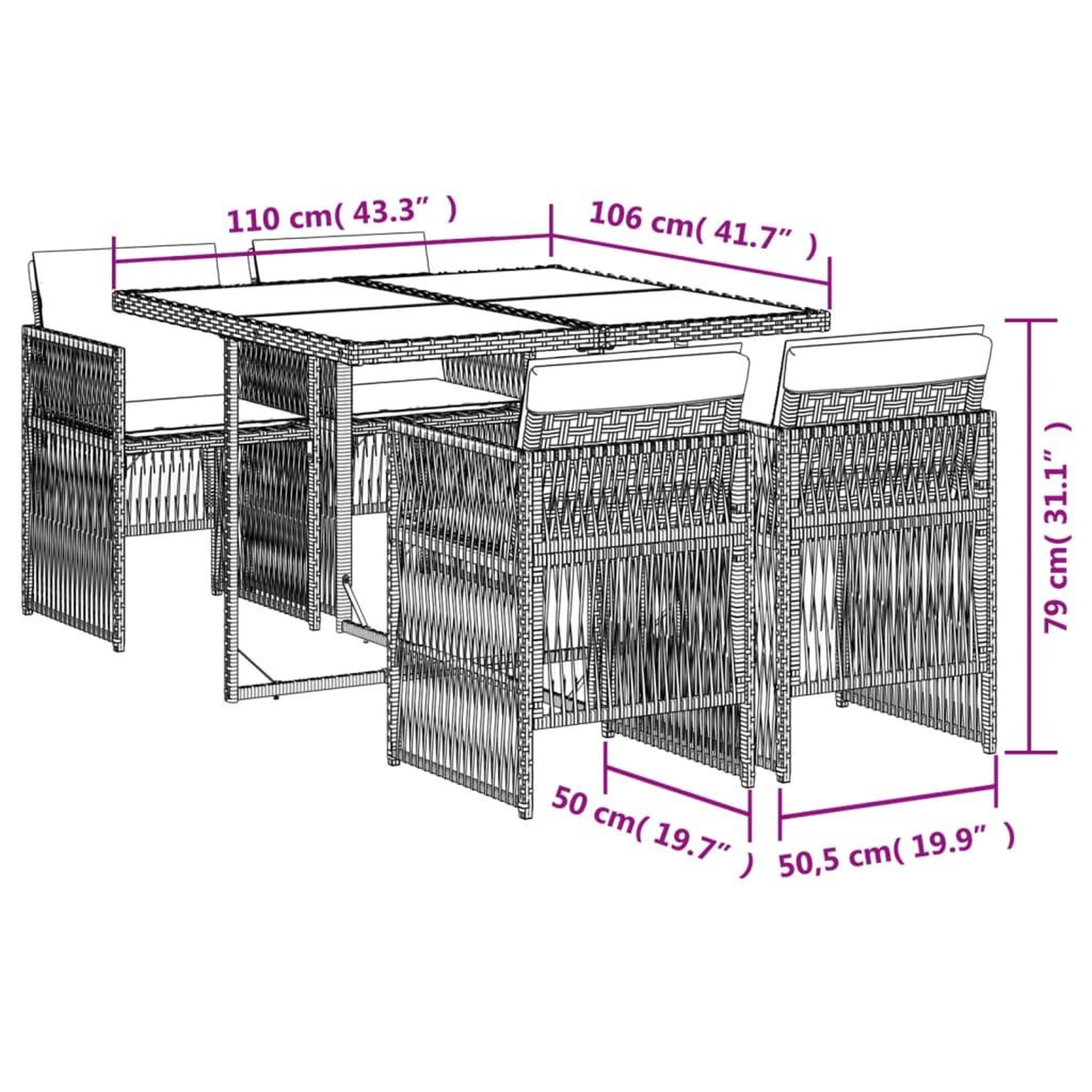 Voir la diapositive 6 : VIDAXL Ensemble a manger de jardin et coussins 5 pcs gris clair rotin