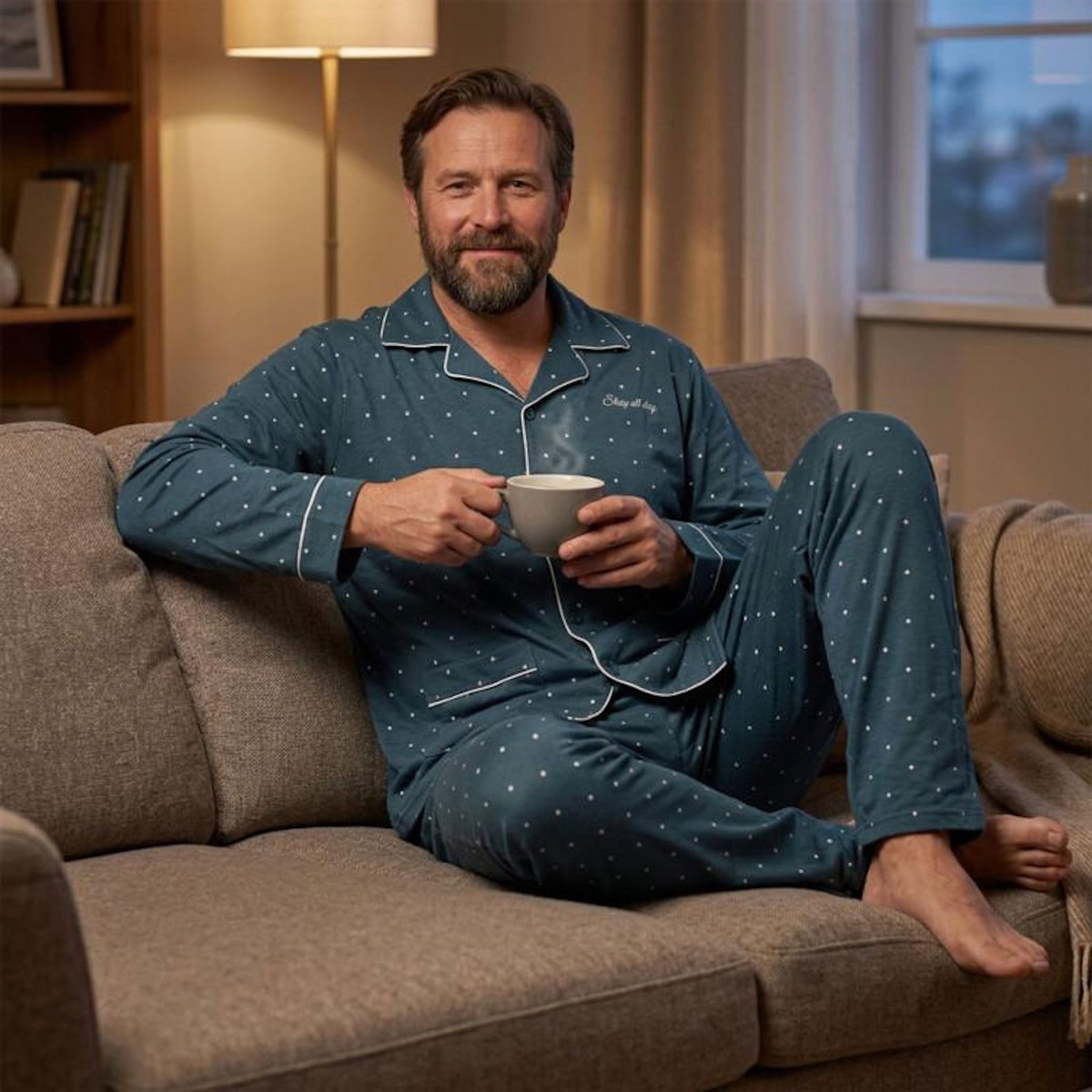 OZABI Pyjama Homme Long Boutonne Col Chemise Ultra Doux