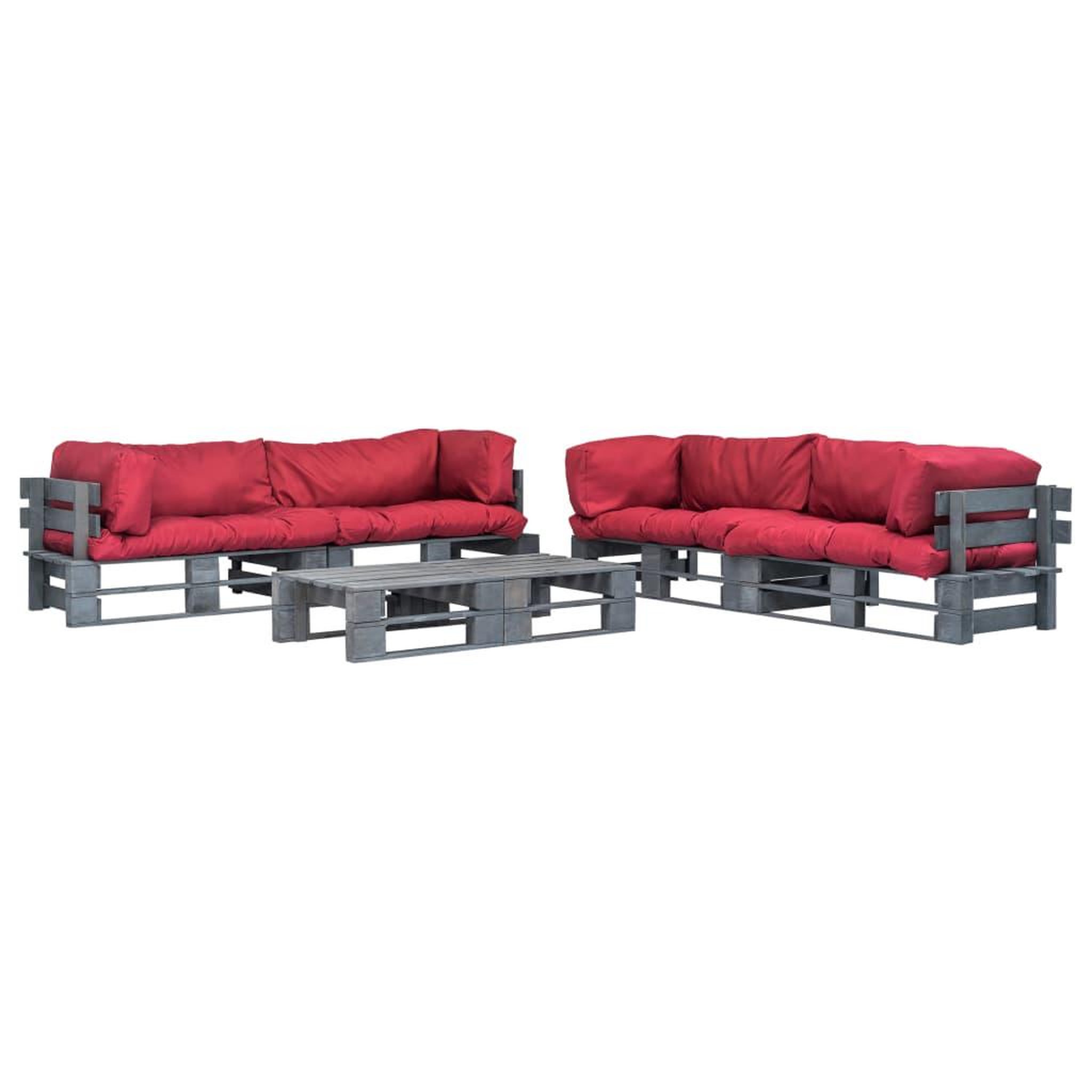 Voir la diapositive 1 : VIDAXL Salon palette de jardin 6 pcs avec coussins rouge bois