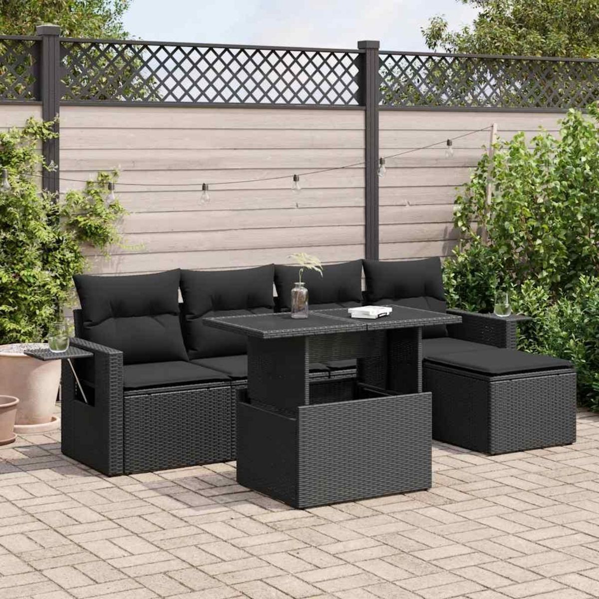 VIDAXL Salon de jardin 6 pcs avec coussins noir resine tressee
