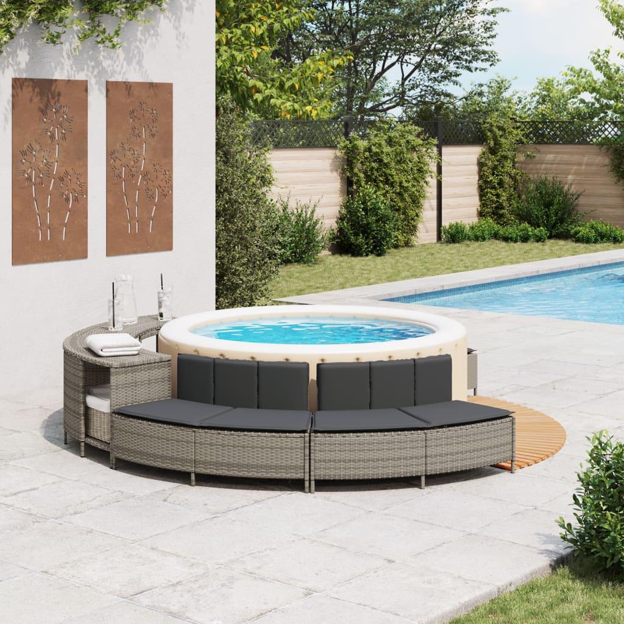 Voir la diapositive 3 : VIDAXL Bancs de spa avec coussins 2 pcs gris resine tressee