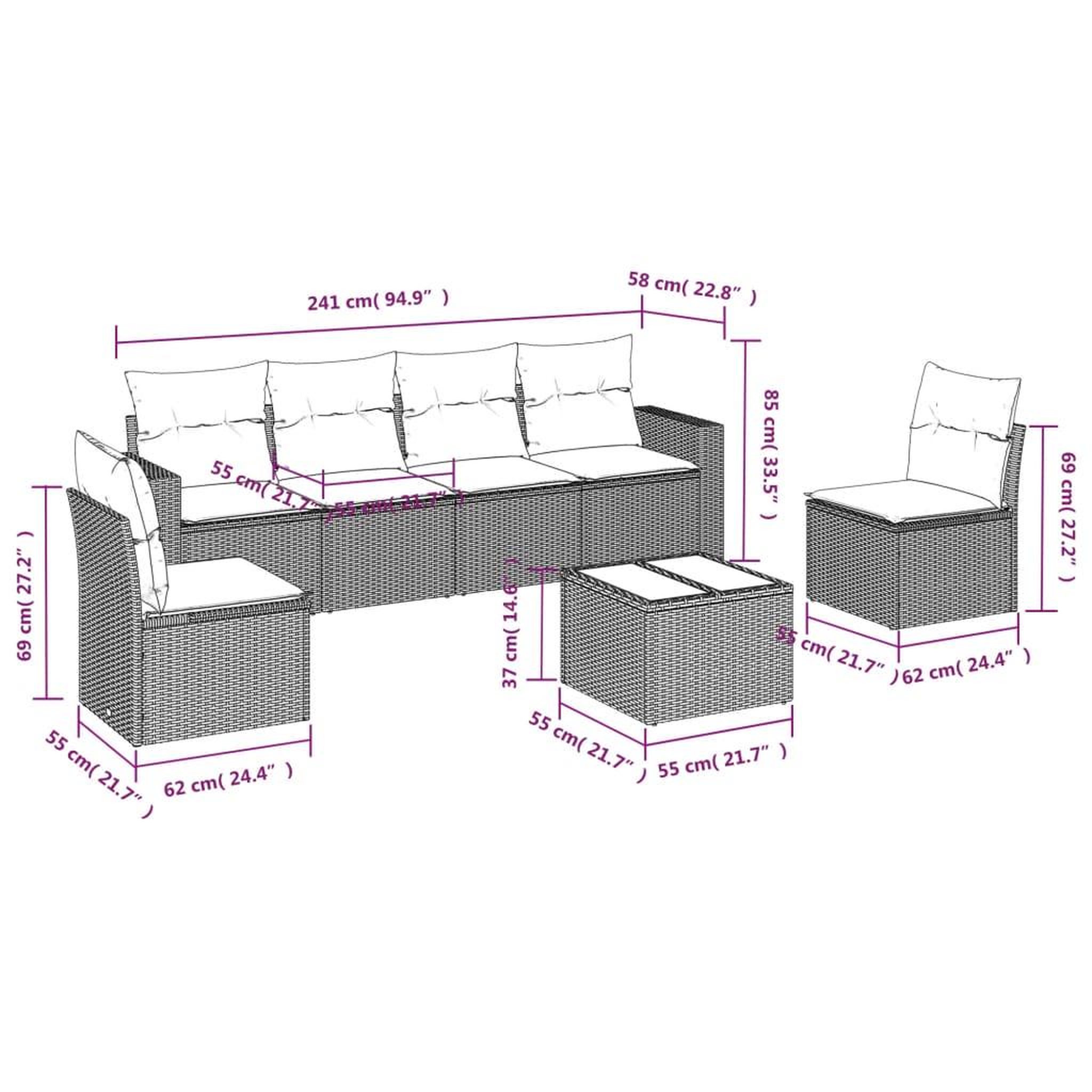 Voir la diapositive 3 : VIDAXL Salon de jardin 7 pcs avec coussins noir resine tressee