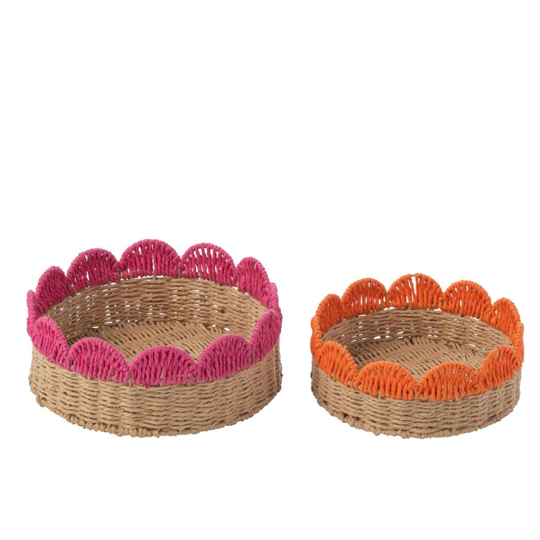 Voir la diapositive 2 : J-LINE Lot de 2 plateaux déco  feston  30cm naturel