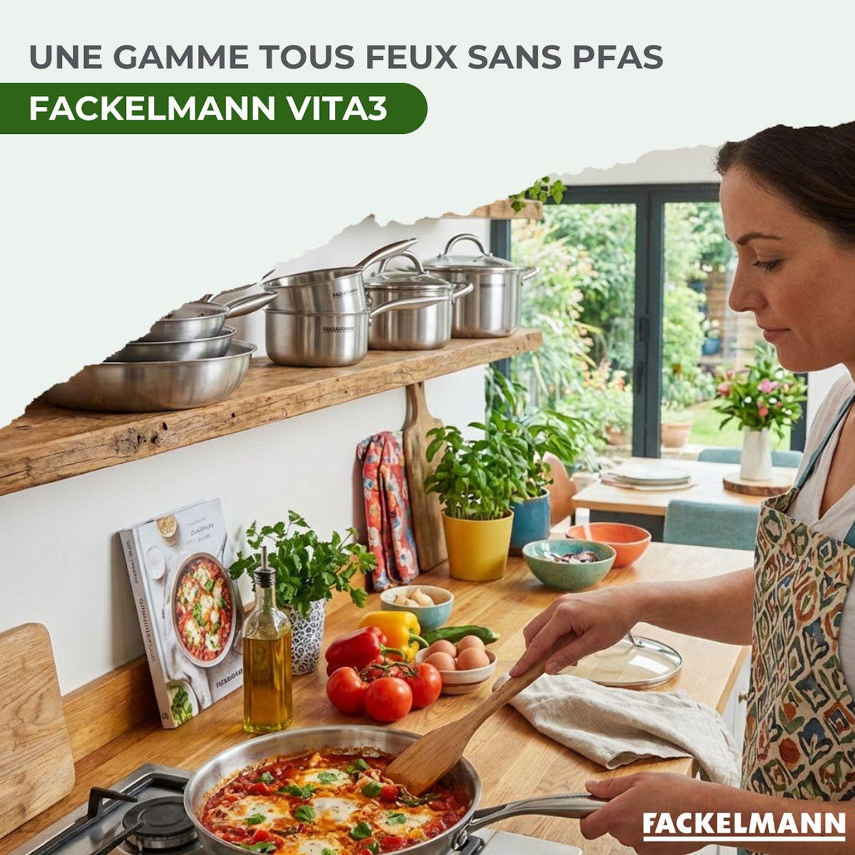 Fackelmann Poêles à Frire 24 et 26 cm, Casseroles 14 et 18 cm, Faitout 20 cm inox 18/10 Triply et 2 couvercles Fackelmann Vita3