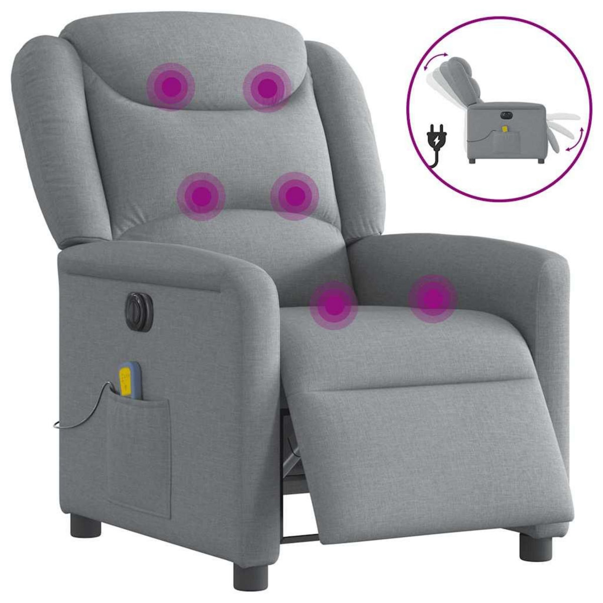 VIDAXL Fauteuil de massage inclinable electrique gris clair tissu