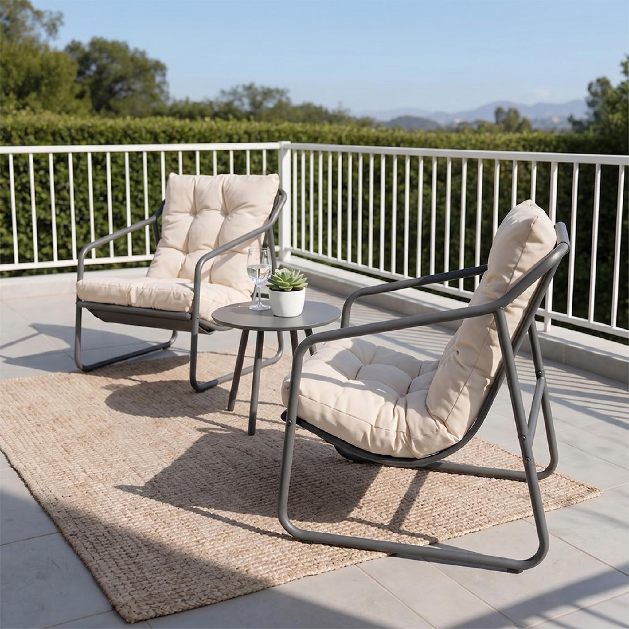 Voir la diapositive 4 : CONCEPT USINE Ensemble de jardin 2 fauteuils gris avec table basse atrani