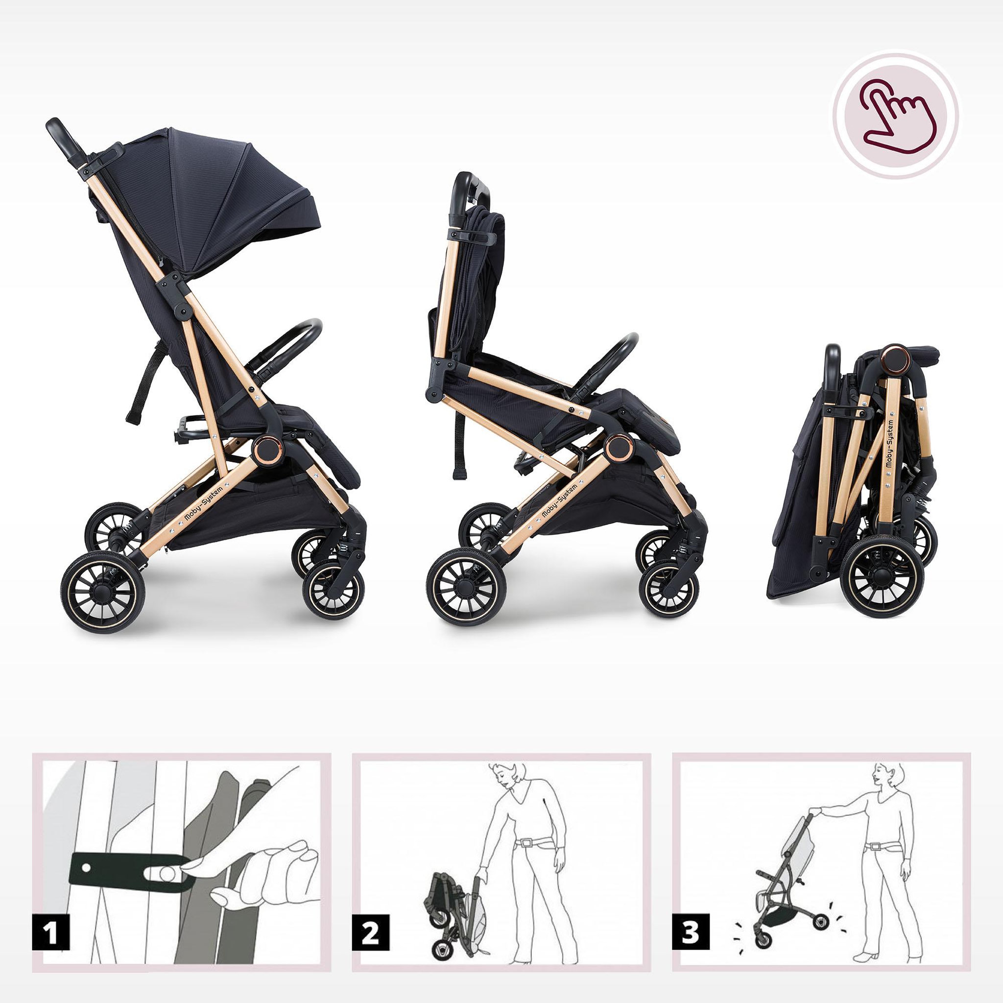 Voir la diapositive 4 : MOBY SYSTEM Poussette compacte pliable fonction valise LENA GOLD PRO Moby-System