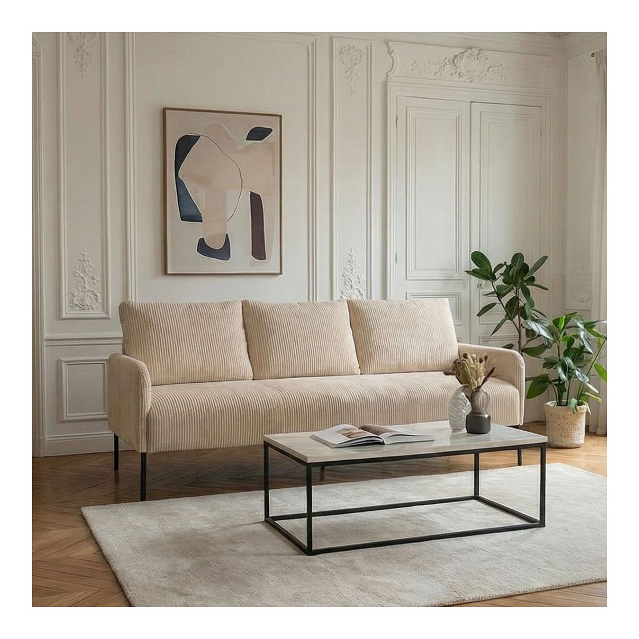 Voir la diapositive 6 : Paris Prix Canapé 3 places en velours côtelé  safia  171cm beige