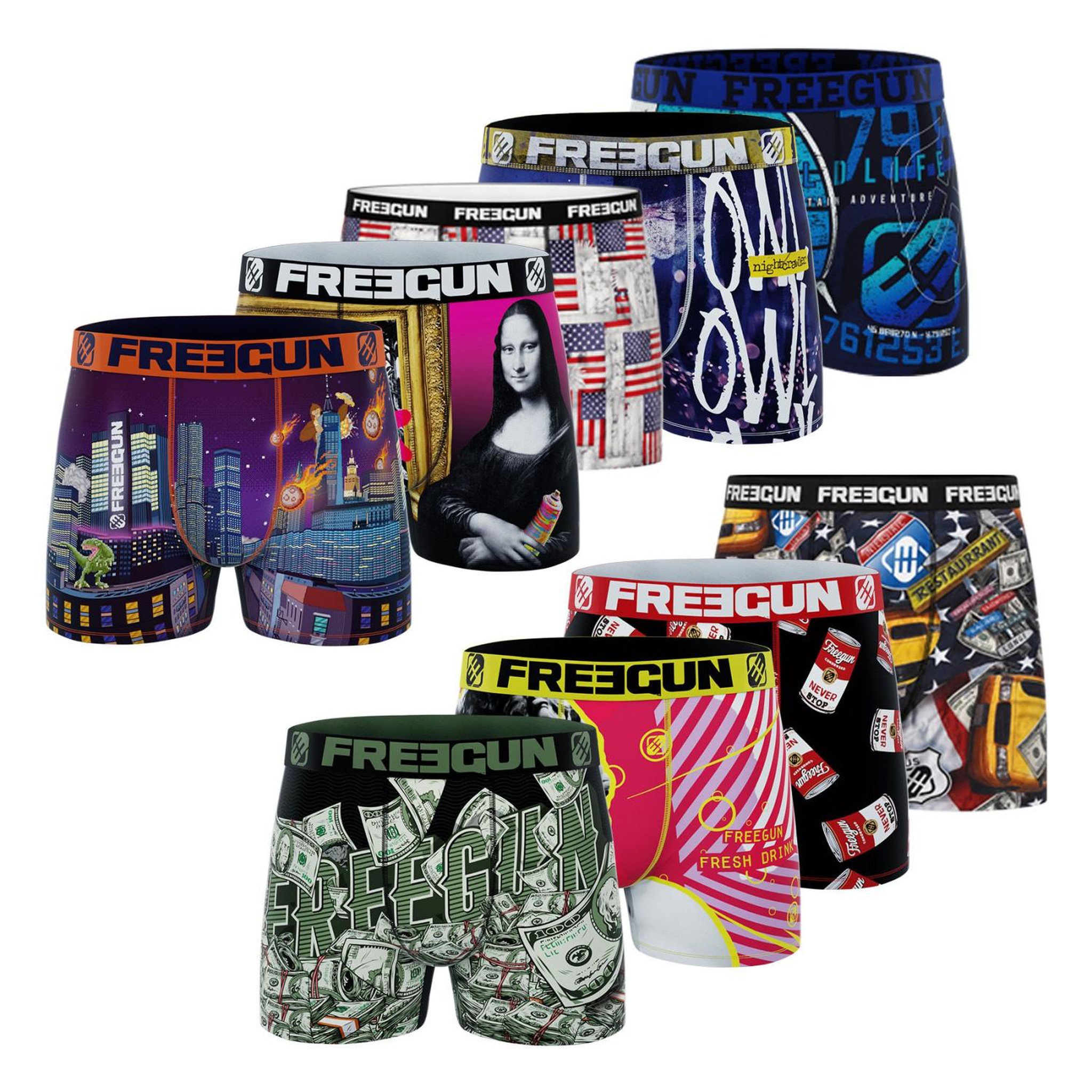 Voir la diapositive 2 : FREEGUN Lot de 9 boxers homme Pack Surprise modèle aléatoire