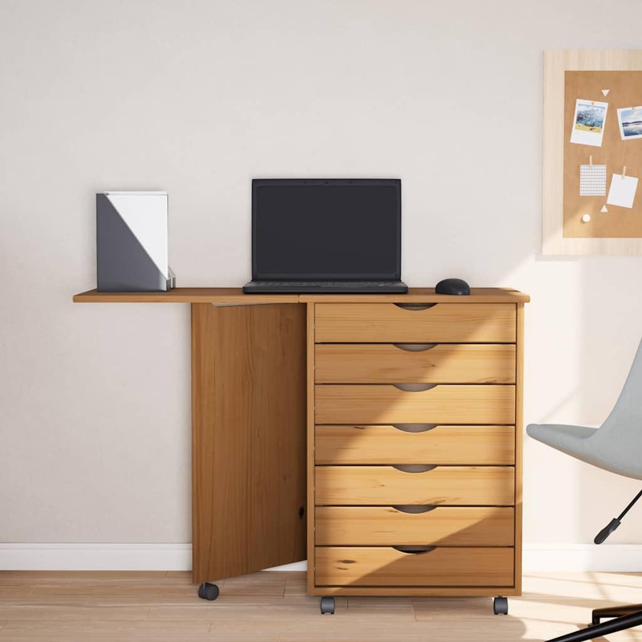 Voir la diapositive 3 : VIDAXL Armoire roulante avec bureau MOSS marron miel bois de pin