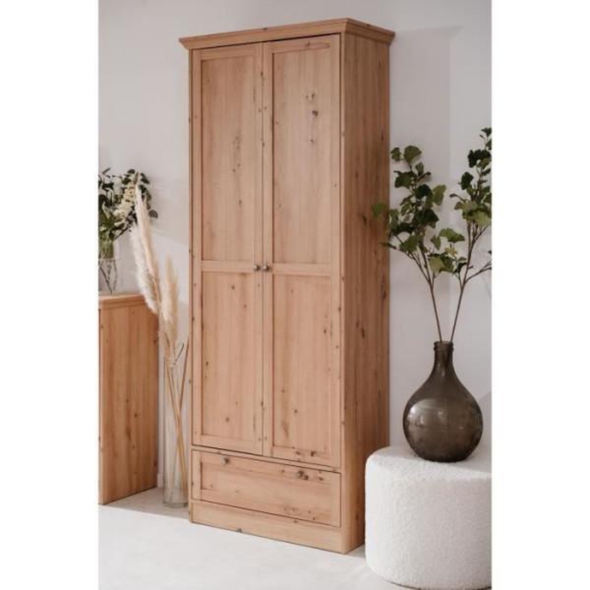 Voir la diapositive 6 : Finori Armoire - timber 40a - décor chene artisan - 2 portes a cadre, 1 tiroir - 80 x 39 x 200 cm