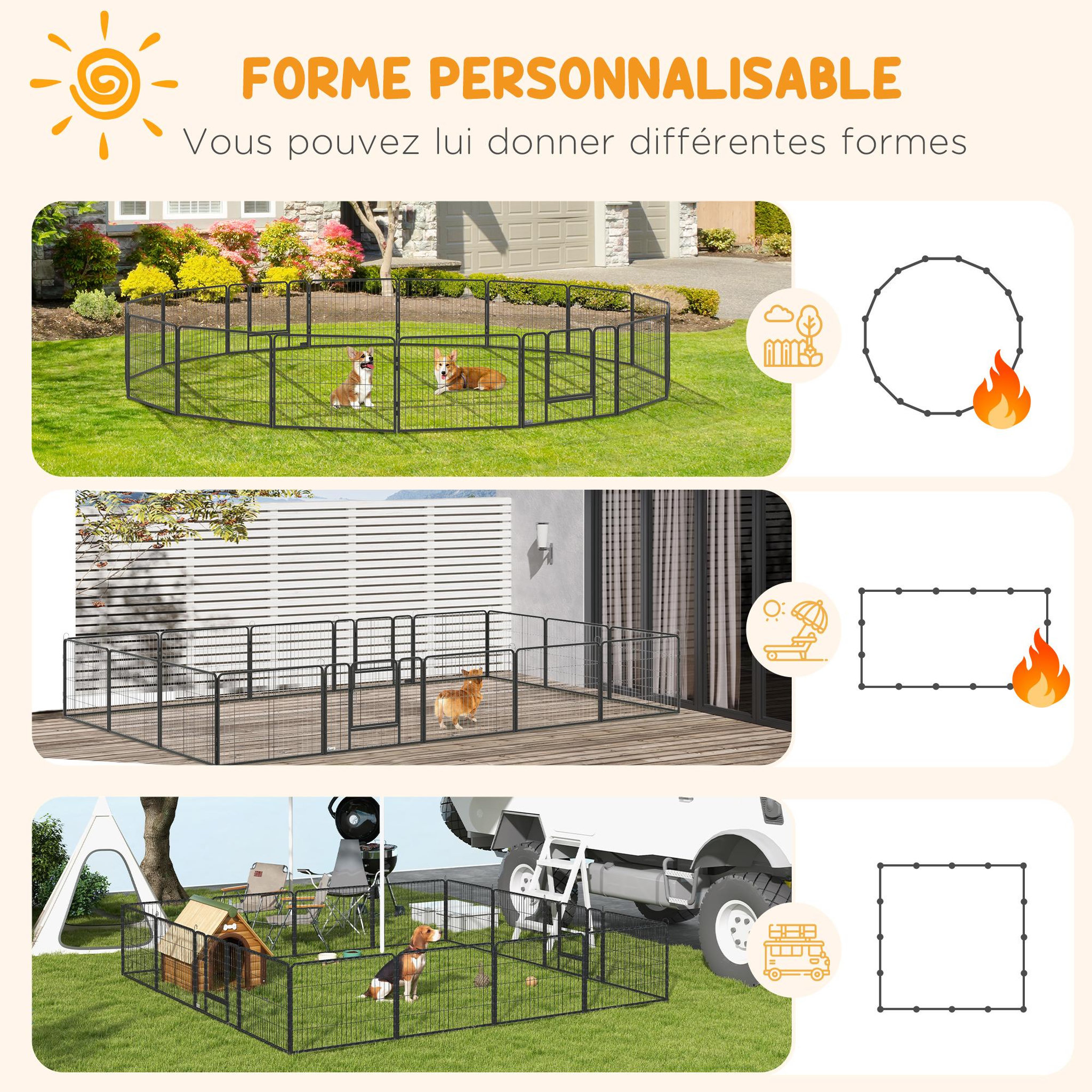 Voir la diapositive 5 : PAWHUT Parc enclos chien modulable pliable 16 panneaux H.60cm 2 portes verrouillables acier époxy gris moucheté