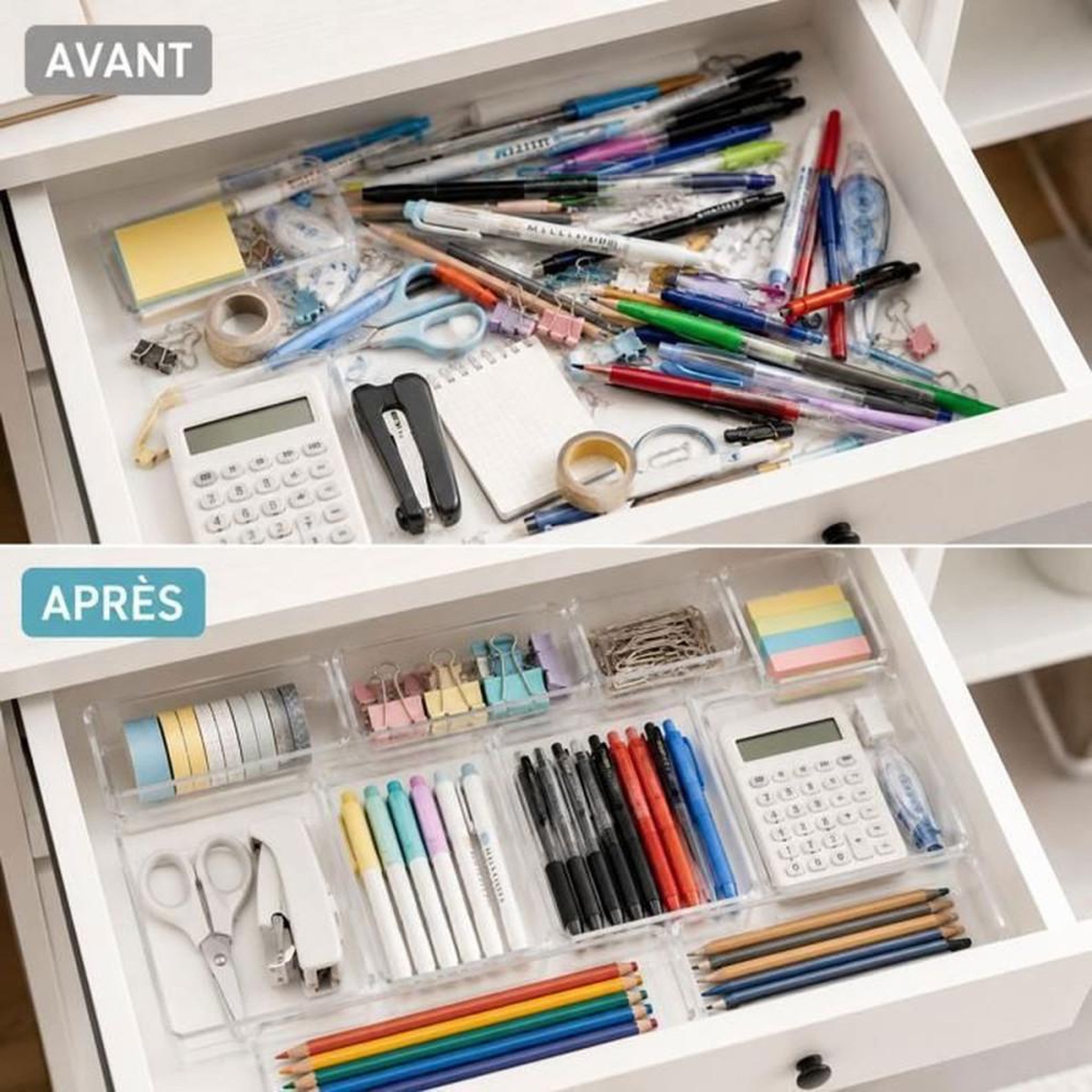 Voir la diapositive 4 : Set d'organisateurs de tiroir 31 pièces plastique transparent empilables, 4 tailles modulables