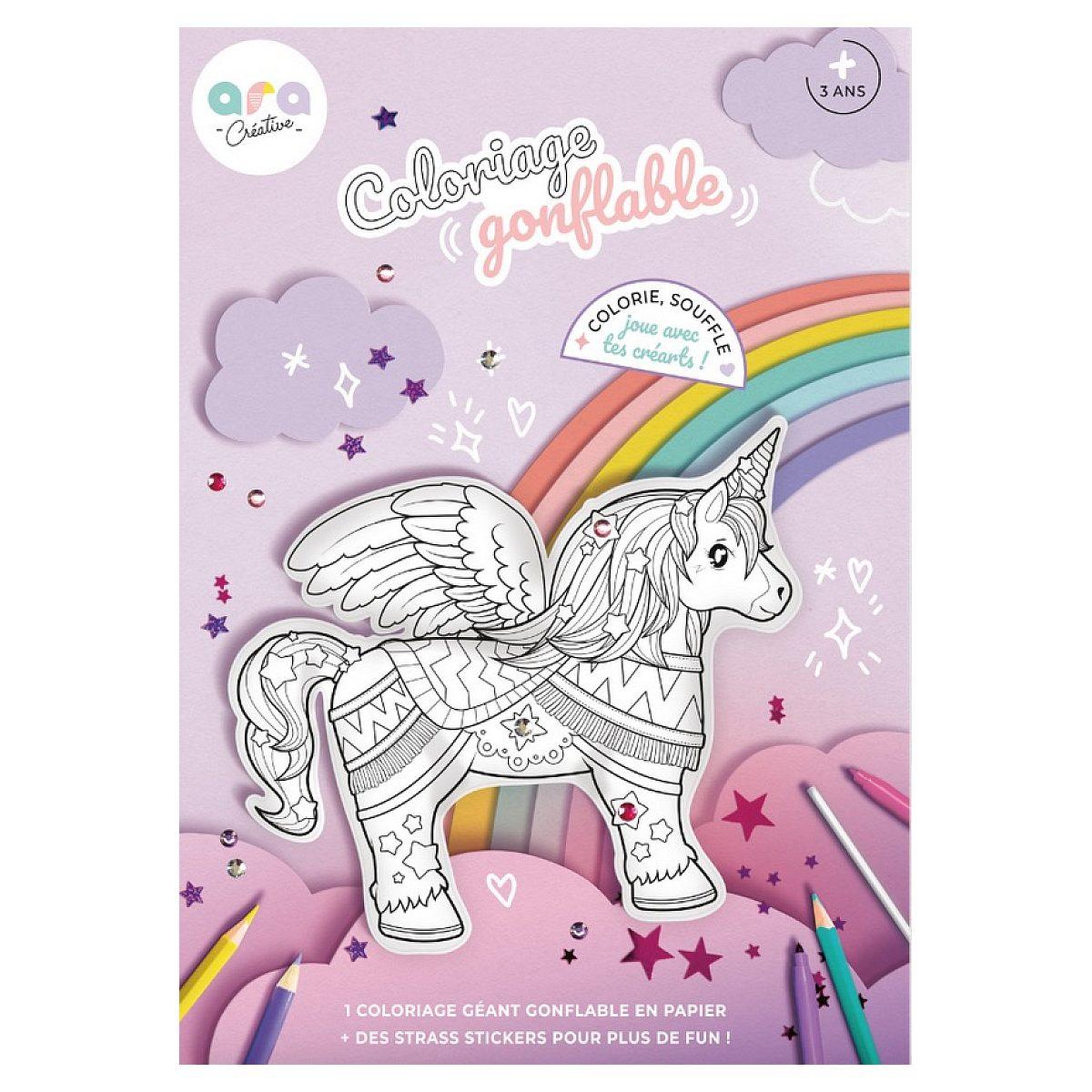 Voir la diapositive 1 : ARA CREATIVE Coloriages gonflable – 1 licorne geante a colorier