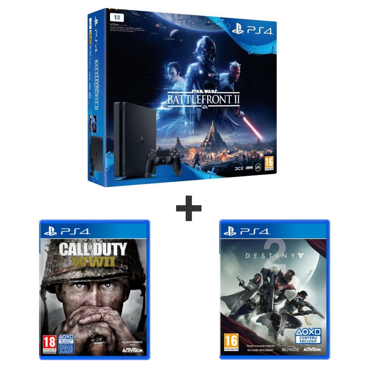 Pack Console Playstation 4 Slim 1To  + Star Wars Battlefront II + Call Of Duty World War II + Destiny 2
