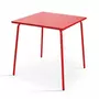 Table de jardin carrée et 4 fauteuils acier rouge
