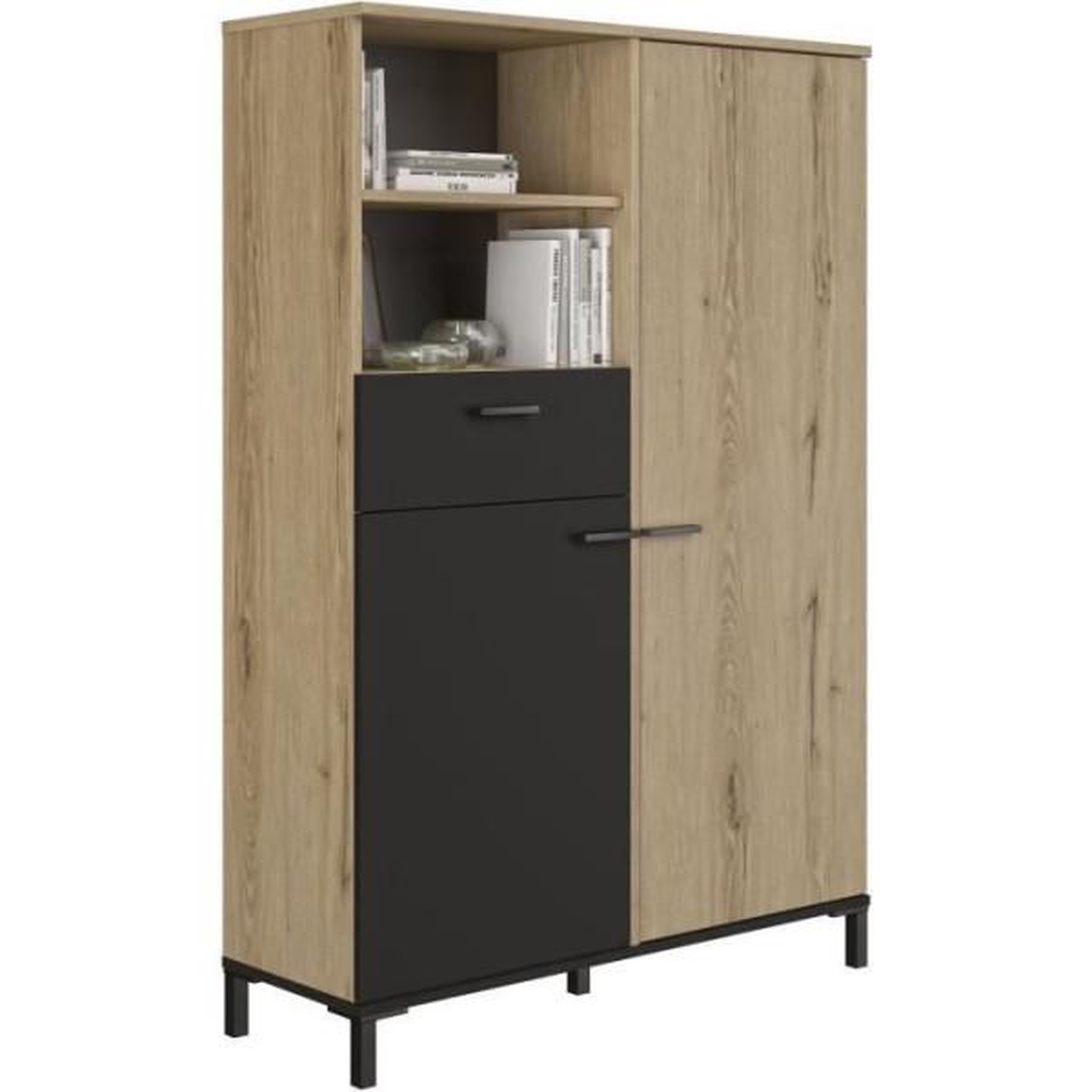 GAMI Rangement haut - TRUST - Chene / Noir - 2 portes - 1 tiroir - GAMI