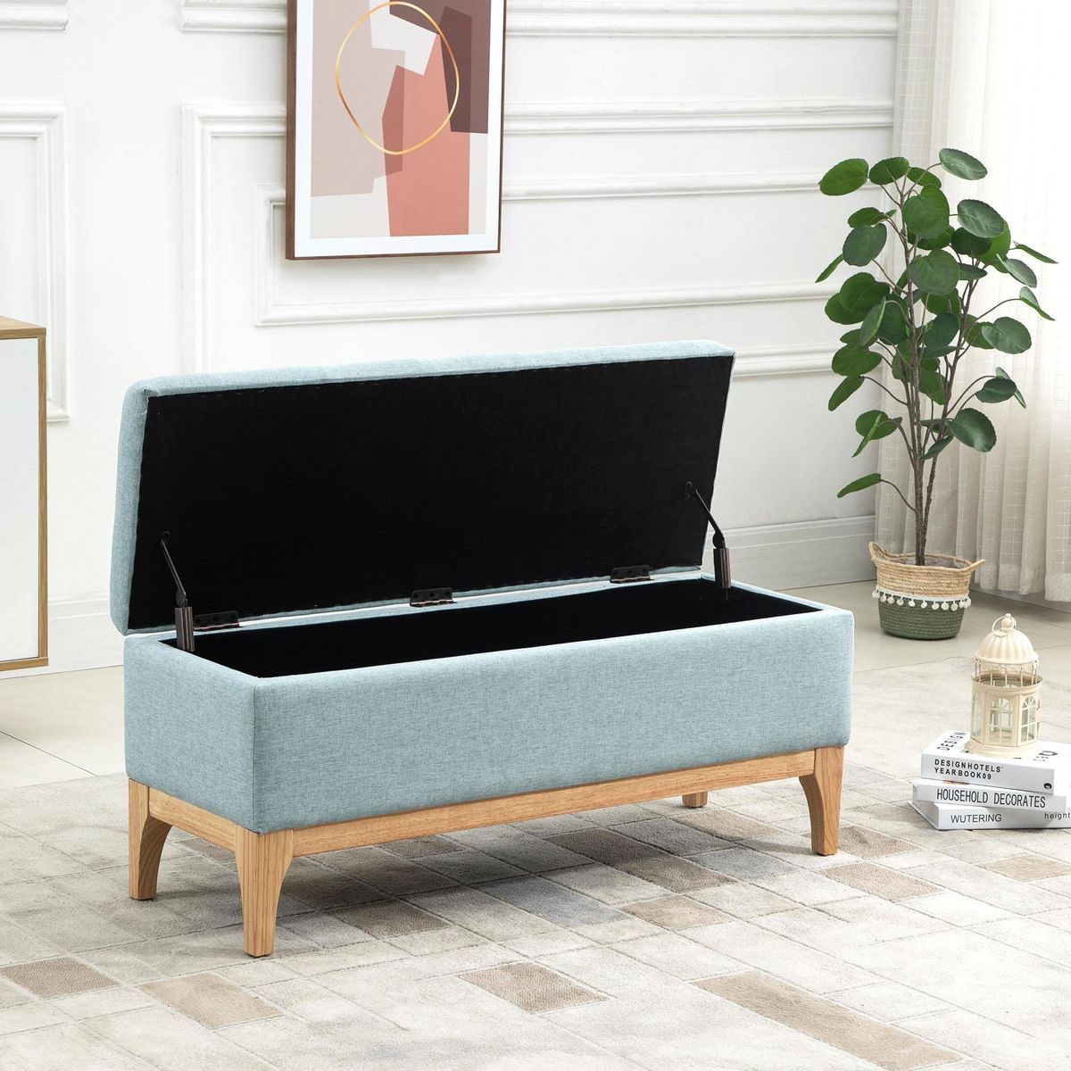 HOMCOM HOMCOM Banquette coffre de rangement 2 en 1 style scandinave dim. 110L x 39l x 45H cm tissu vert d'eau