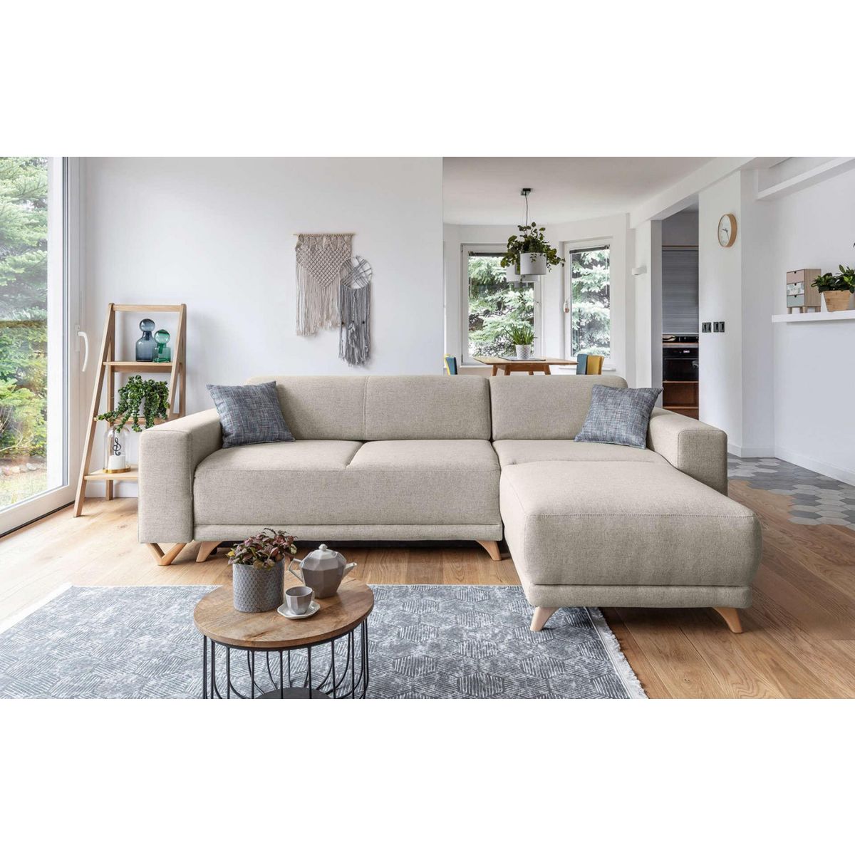 BEST MOBILIER Bella - canapé d'angle réversible convertible - avec coffre - 4 places - tissu