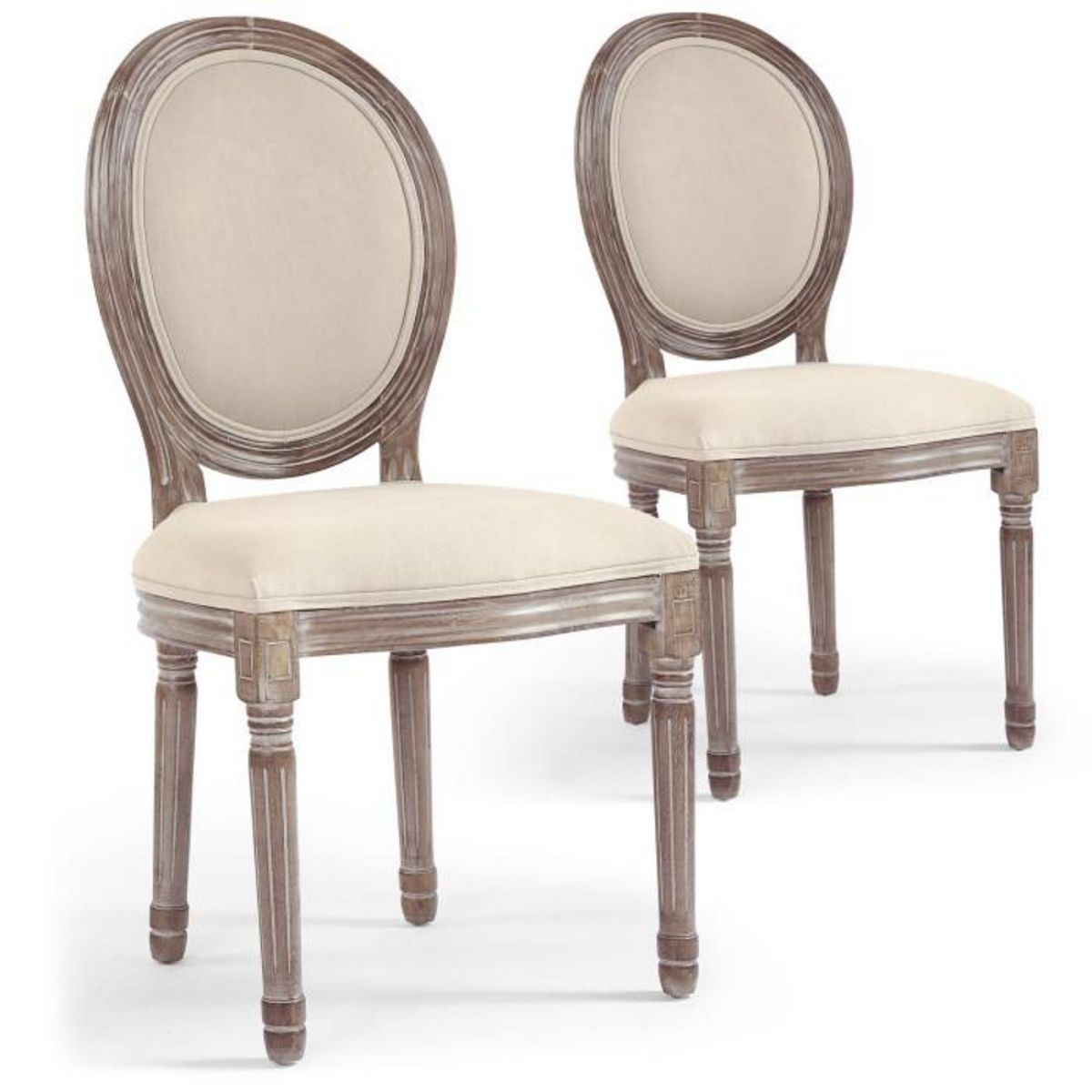 Paris Prix Lot de 2 Chaises Médaillon Tissu  Versailles  96cm Beige