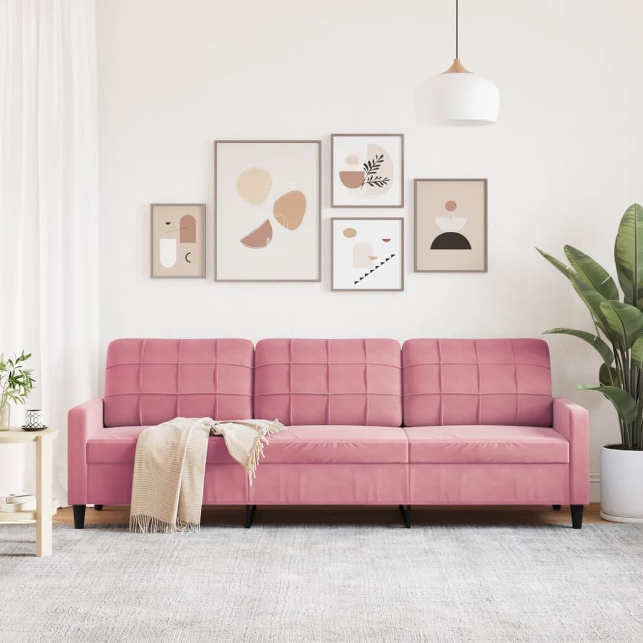 Voir la diapositive 3 : VIDAXL Canape a 3 places Rose 210 cm Velours