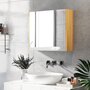 KLEANKIN Armoire miroir salle de bain 3 portes 4 étagères aspect bois clair blanc