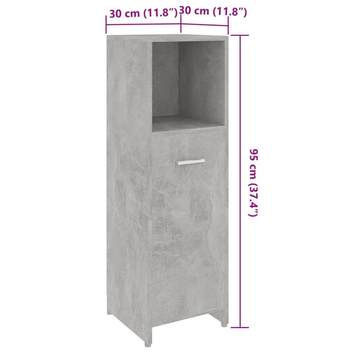 VIDAXL Armoire de salle de bain Gris beton 30x30x95 cm Bois ingenierie
