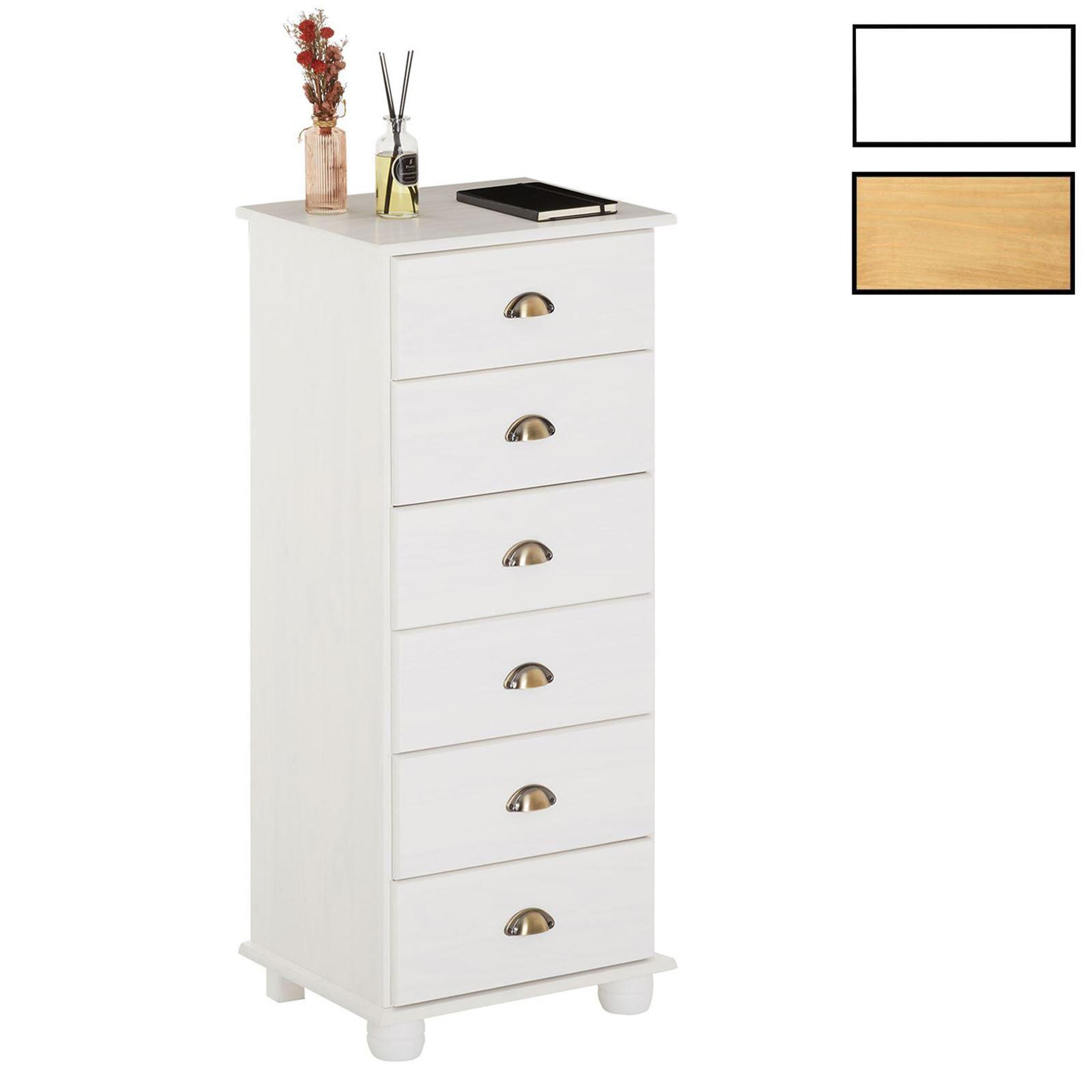 IDIMEX Chiffonnier en pin massif COLMAR, avec 6 tiroirs. Coloris disponibles : Marron, Blanc