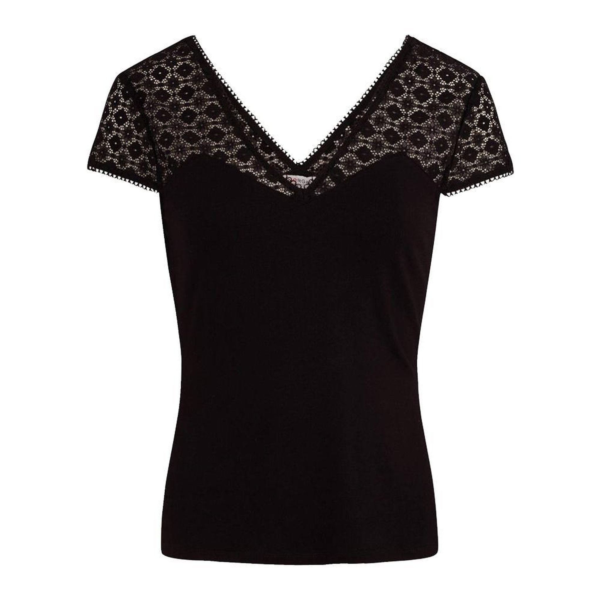 MORGAN T-shirt Noir Dentelle Femme Morgan DFLO. Coloris disponibles : Noir