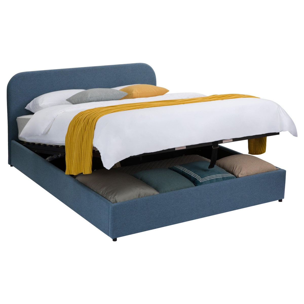 Rendez vous déco Lit double avec coffre 140x190 cm en tissu bleu-Tilly