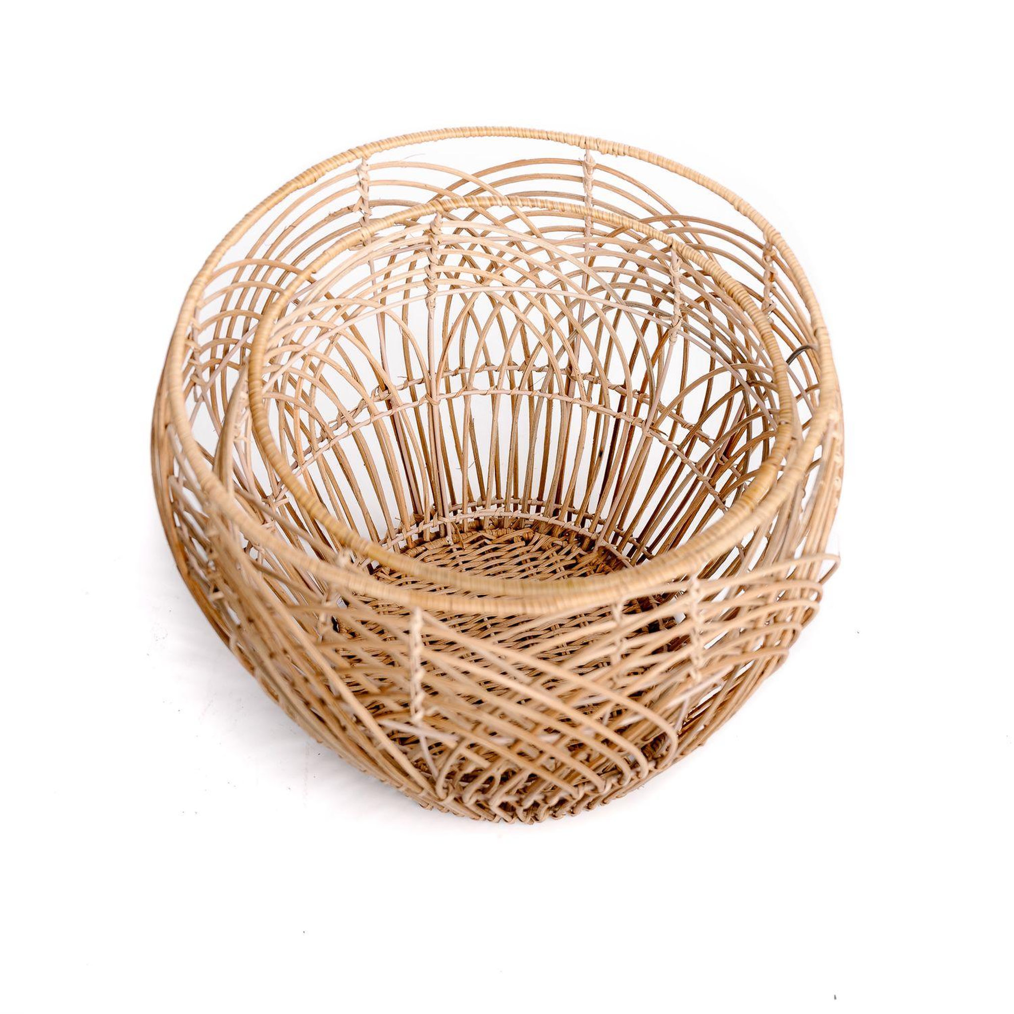 Voir la diapositive 3 : KB8 Set de 2 corbeilles tressés en rotin et métal - beige