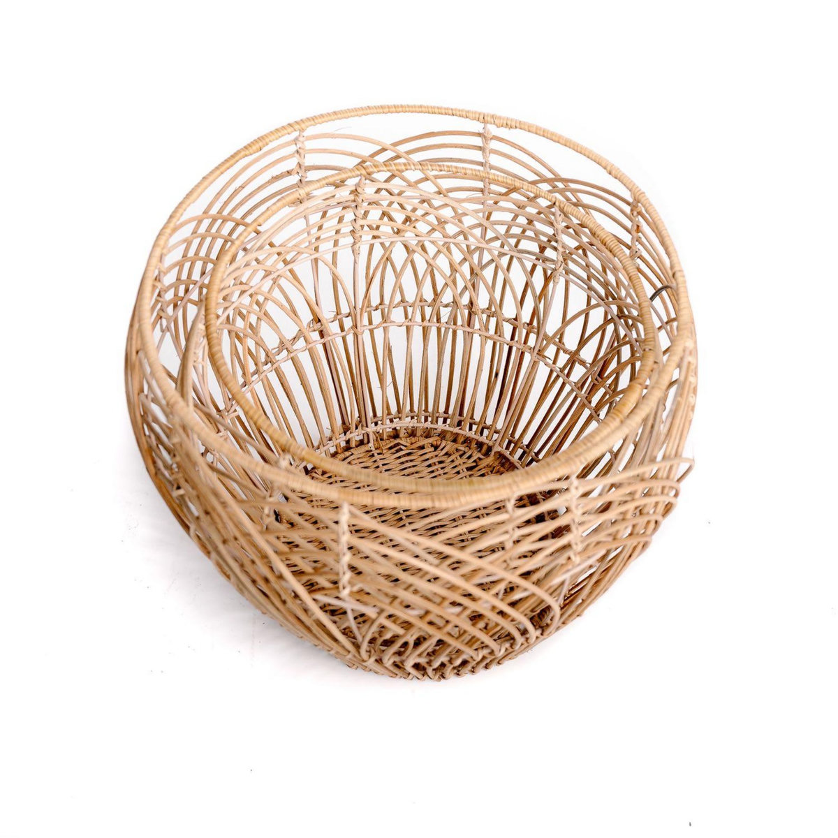 KB8 Set de 2 corbeilles tressés en rotin et métal - Beige