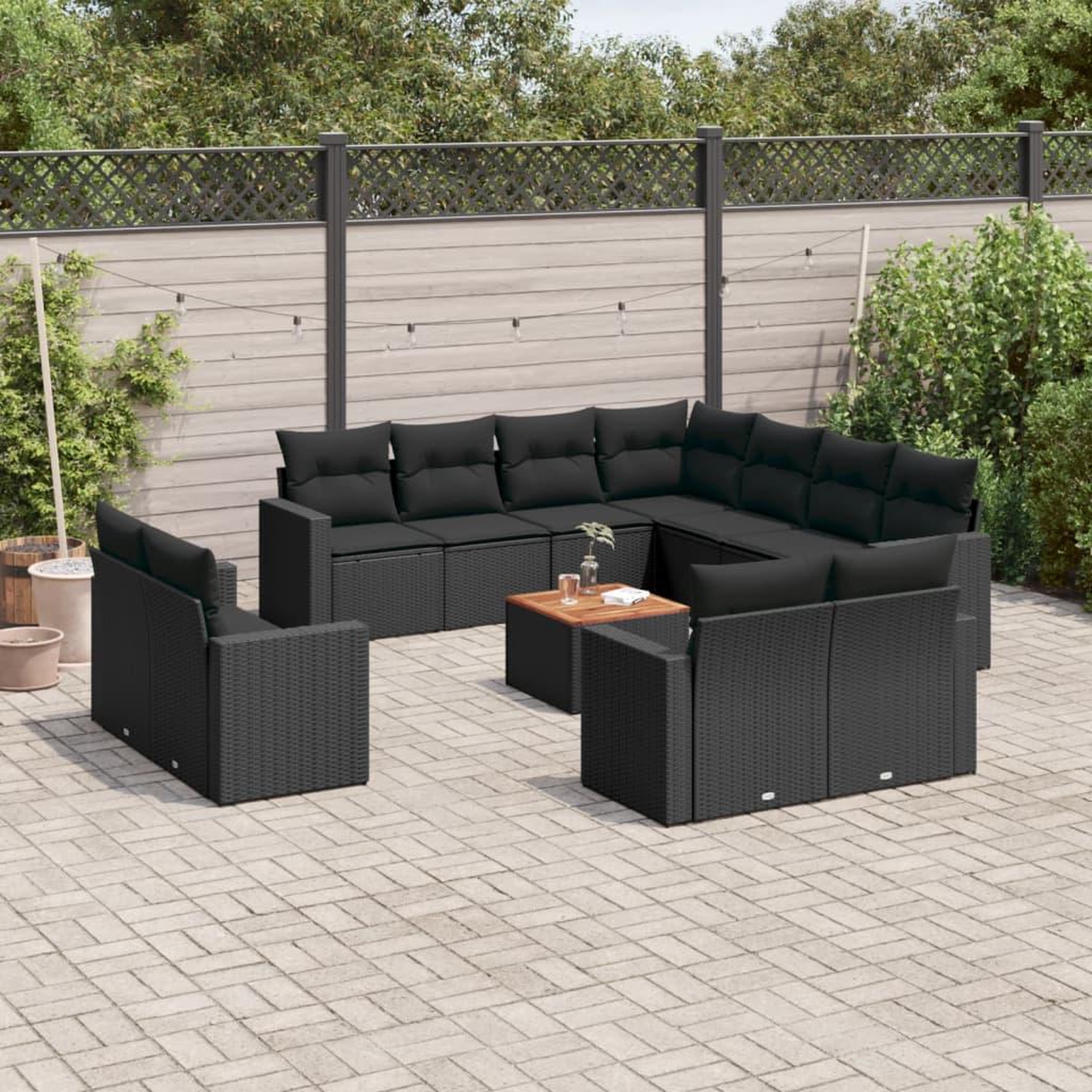 VIDAXL Salon de jardin 12 pcs avec coussins noir resine tressee