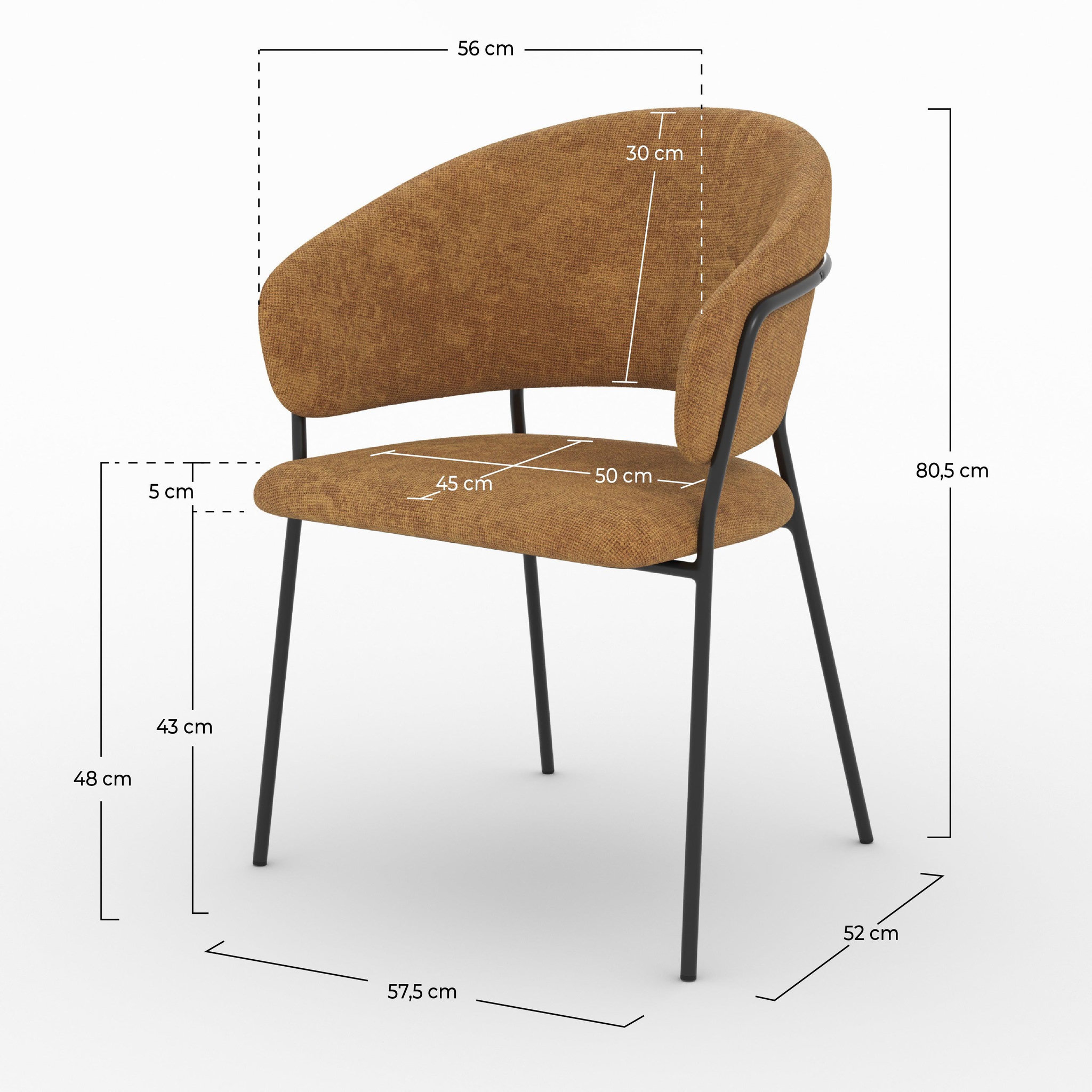 Voir la diapositive 4 : MAISON PAVANE Lot de 2 chaises en tissu caramel et pieds en métal noir-amaya