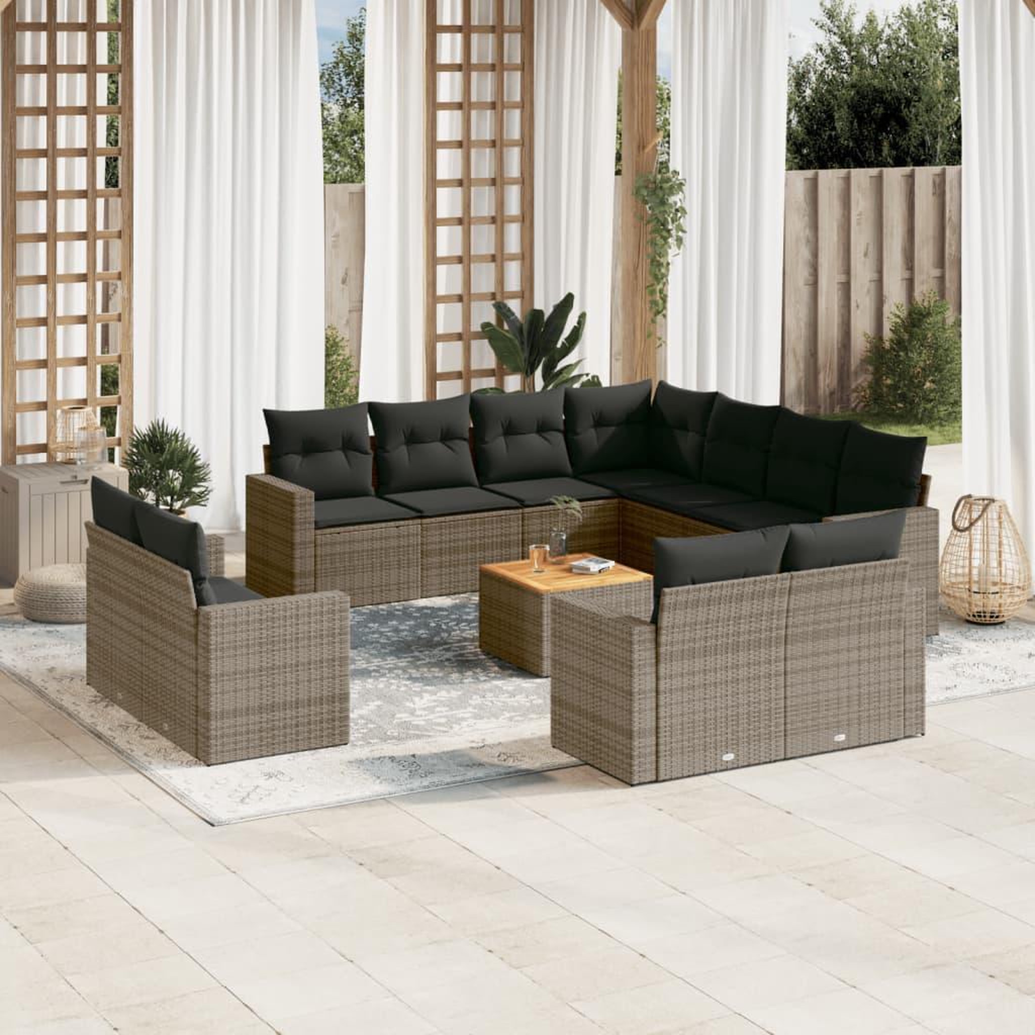 VIDAXL Salon de jardin avec coussins 12 pcs gris resine tressee