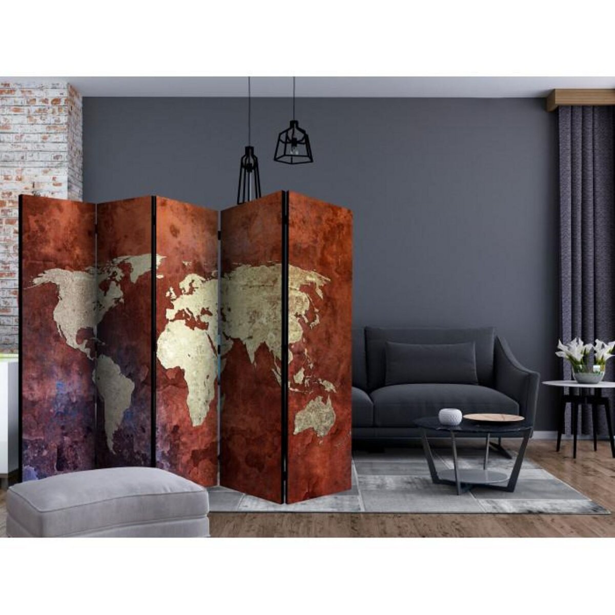 Paris Prix Paravent 5 Volets  Iron Continents  172x225cm