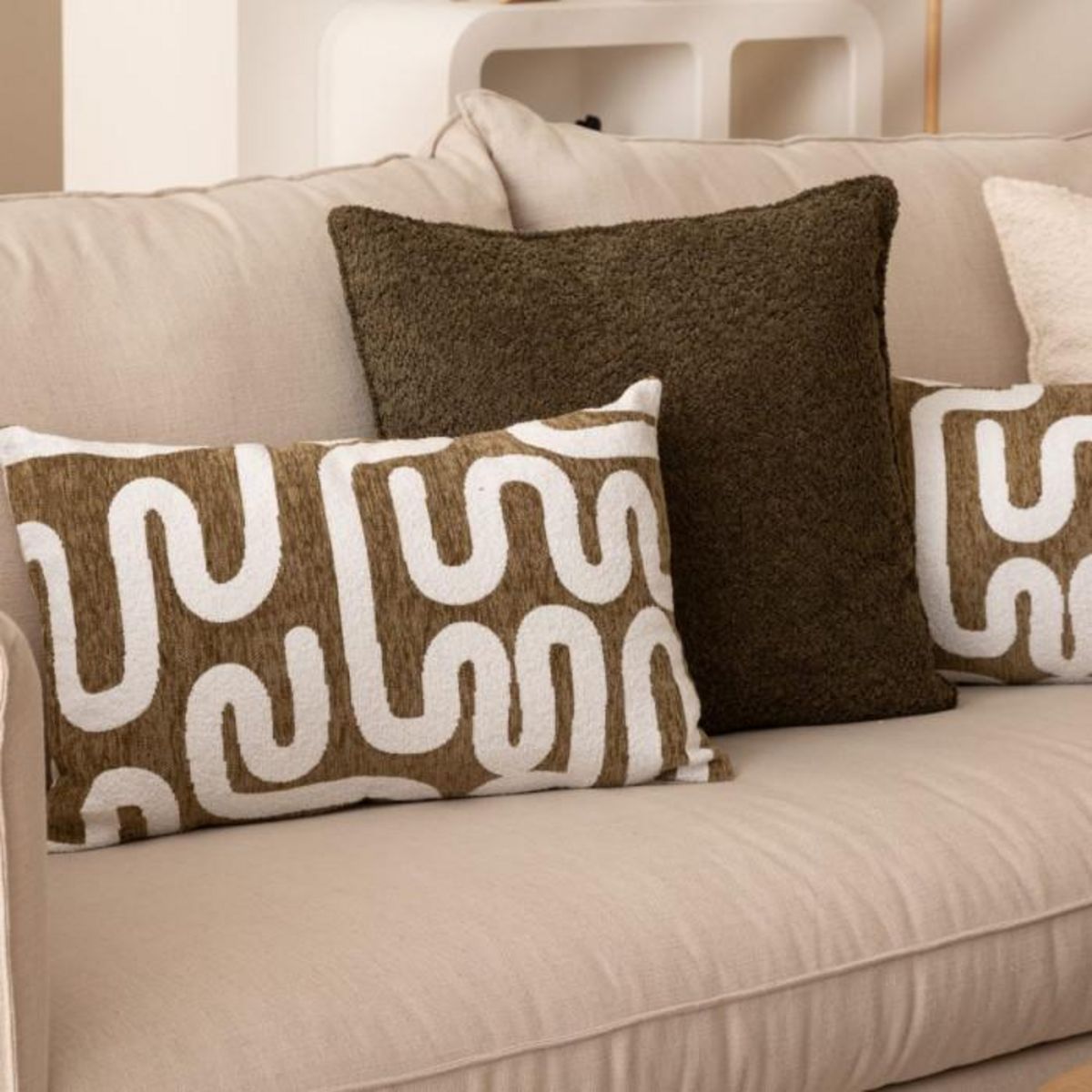 ATMOSPHERA Coussin Déco Bouclette  Soana  45x45cm Vert Kaki