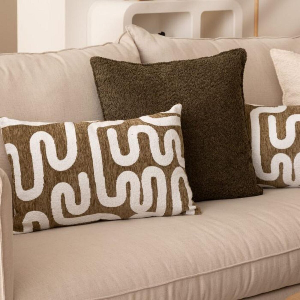 ATMOSPHERA Coussin Déco Bouclette  Soana  45x45cm Vert Kaki