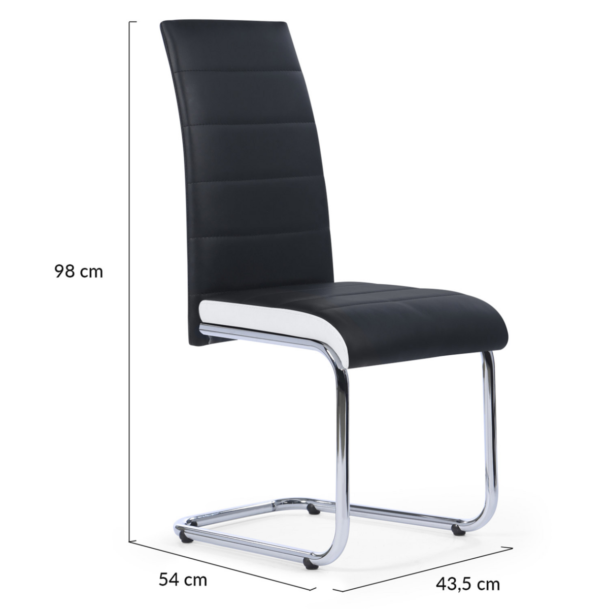 ID MARKET Lot de 6 chaises MIA noires liseré blanc pour salle à manger