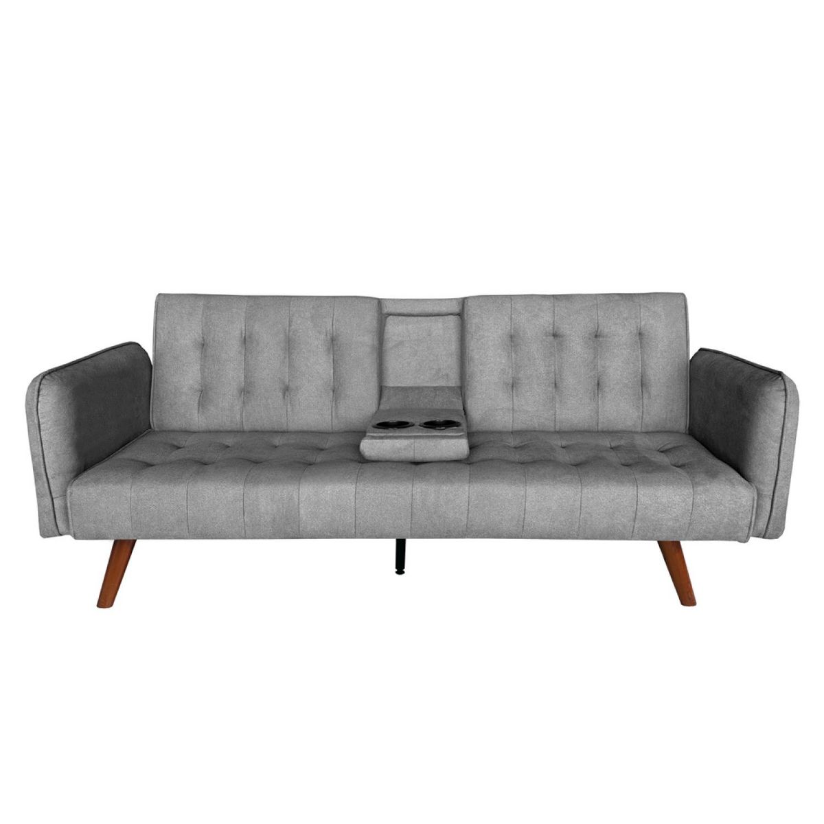 CONCEPT USINE Canapé 3 places convertible en velours avec tablette centrale rabattable gris INVERNESS