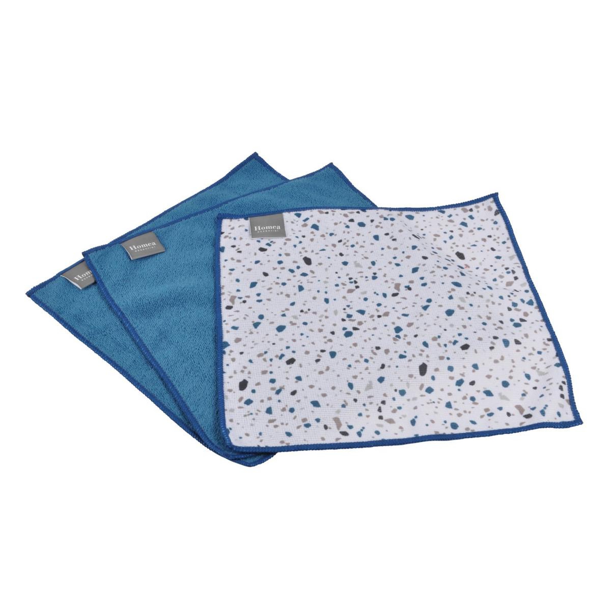HOMEA Lot de 3 chiffons  terrazzo  30x30cm blanc & bleu