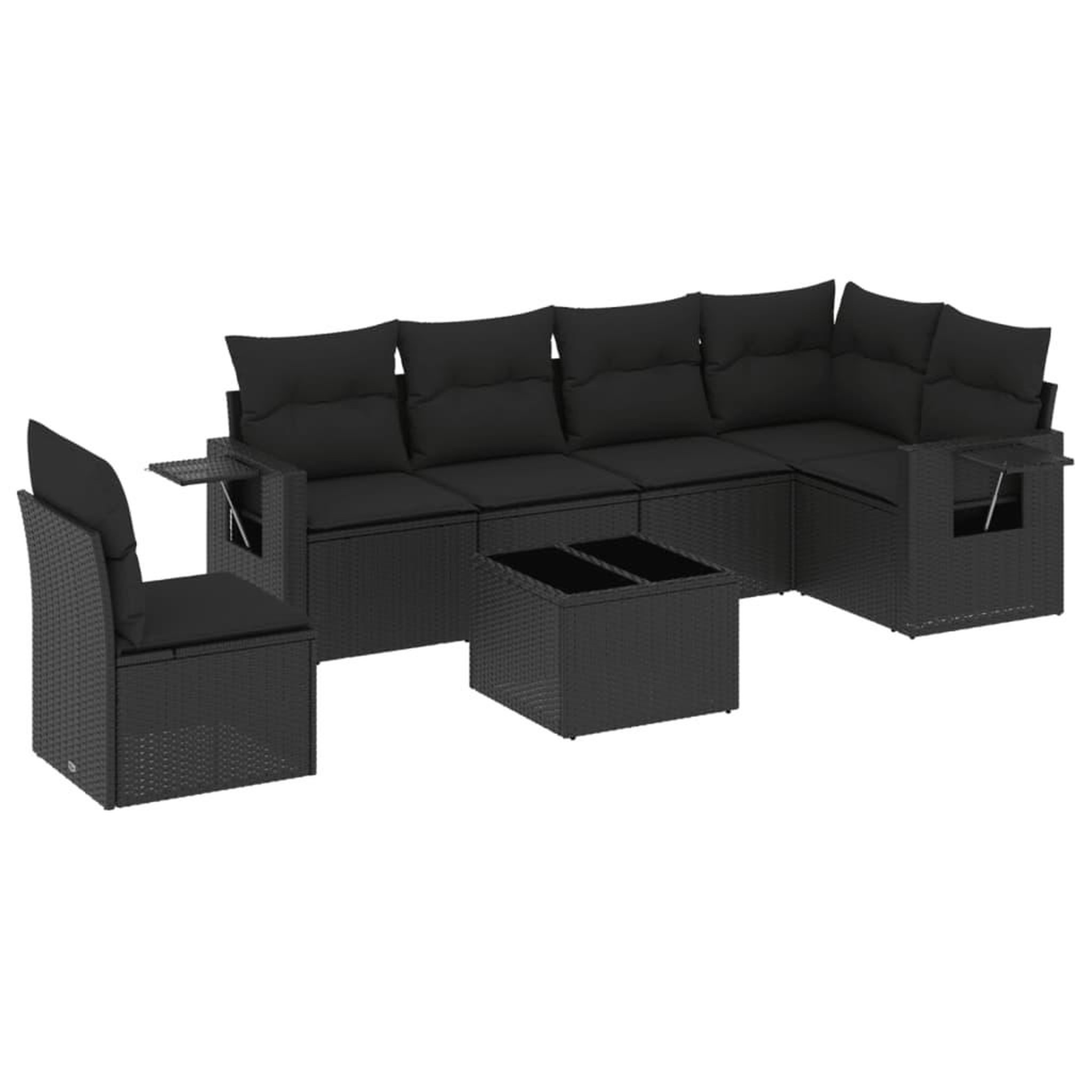 Voir la diapositive 2 : VIDAXL Salon de jardin 7 pcs avec coussins noir resine tressee