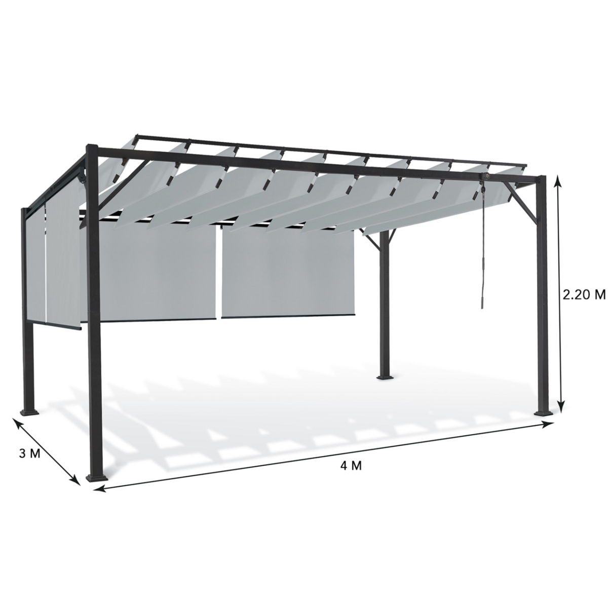 ID MARKET Pergola édition luxe lames orientables 3x4 M et 4 stores gris clair