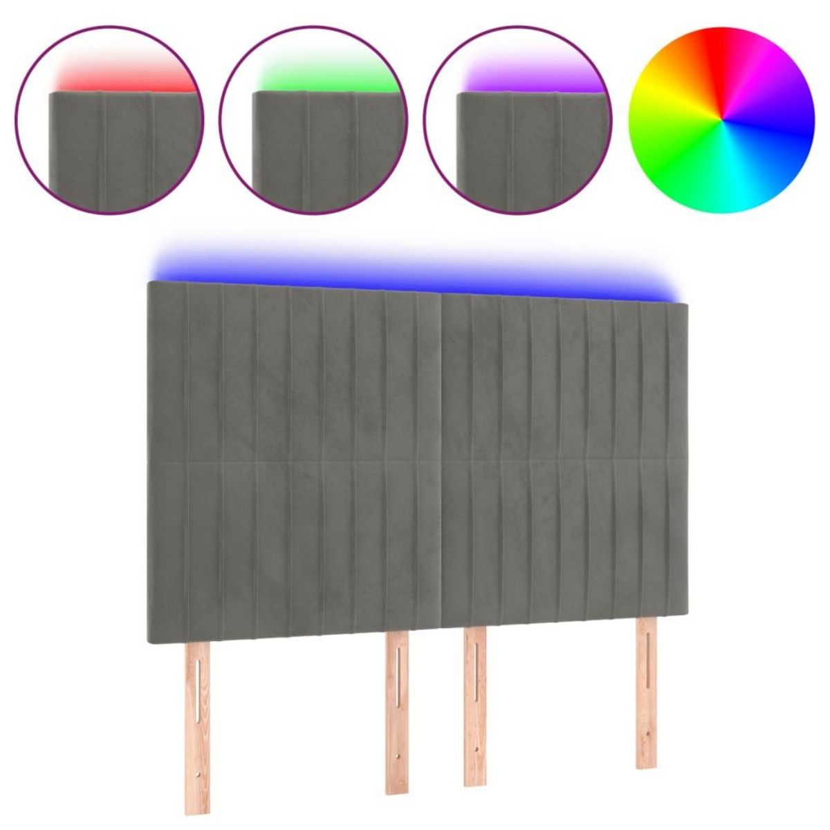 VIDAXL Tete de lit a LED Gris clair 144x5x118/128 cm Velours