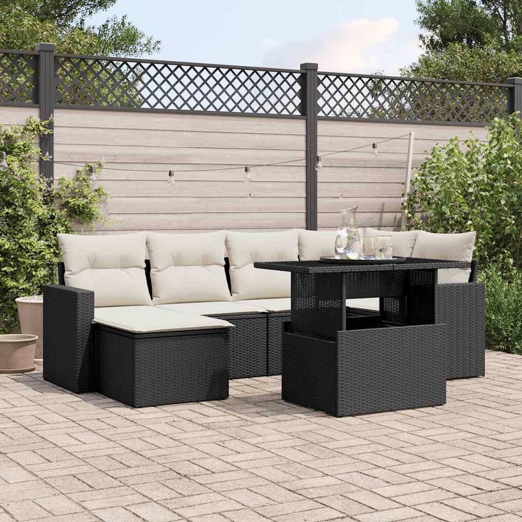 VIDAXL Salon de jardin 7 pcs avec coussins noir resine tressee